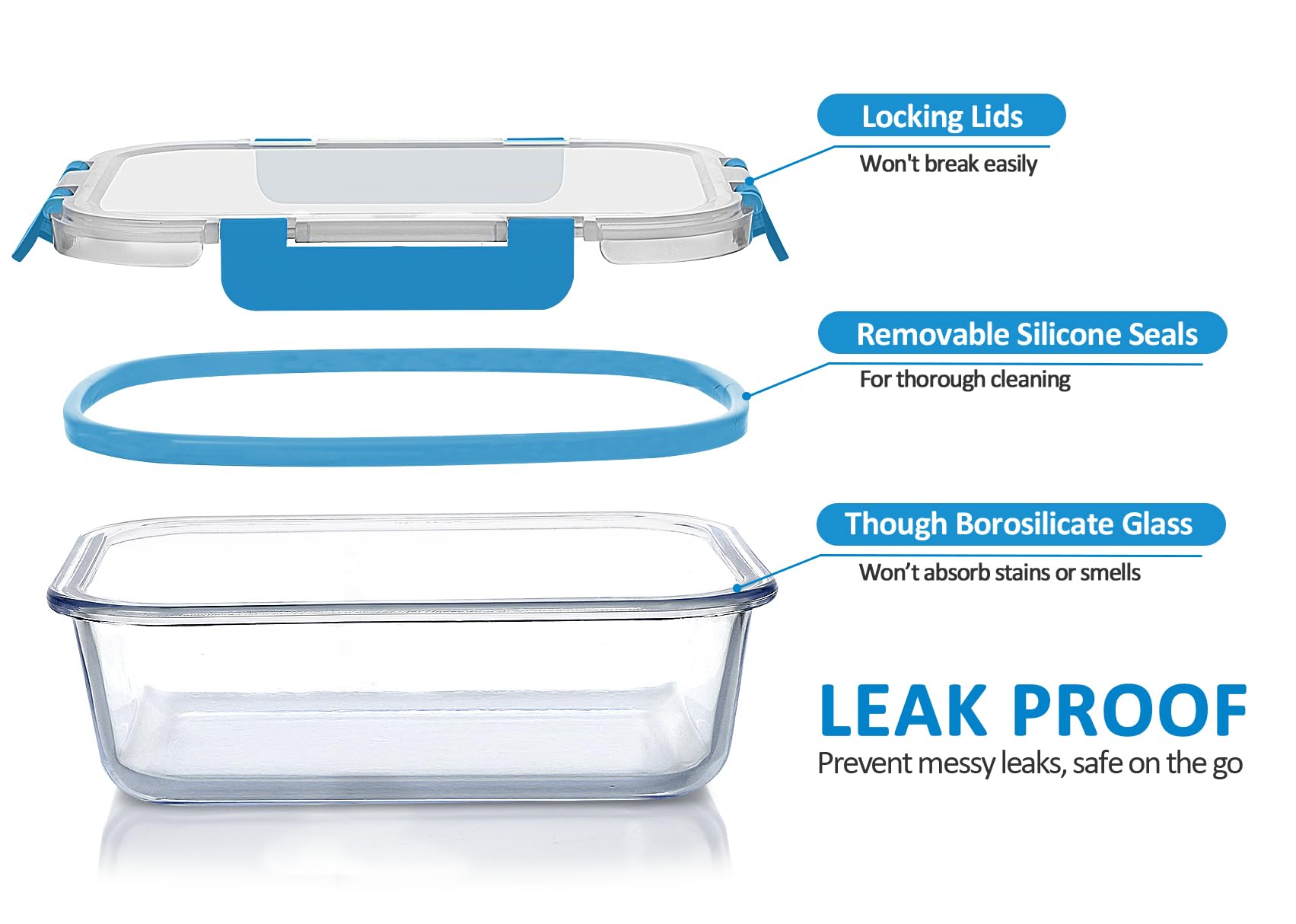 30-Piece Glass Food Storage Containers Set with Upgraded Snap Locking Lids - Airtight Meal Prep Containers for Lunch, Microwave, Oven, Freezer & Dishwasher Safe (Blue) - Perfect for Meal Prepping, Leftovers & Organized Kitchen Storage