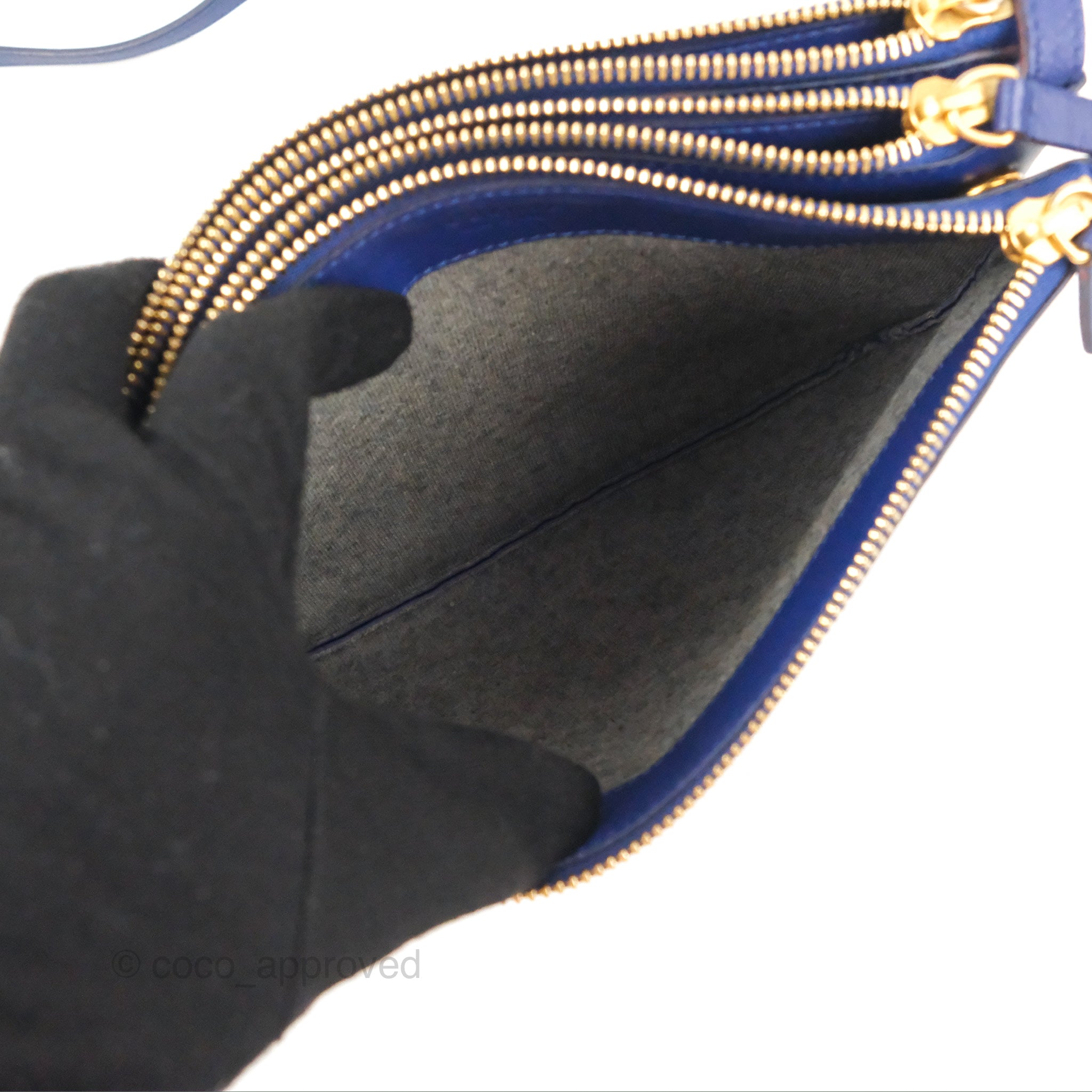 Celine Small Trio Crossbody Bag in Dark Blue Lambskin Leather with Gold Hardware - Perfect for Everyday Use, Travel & Date Nights