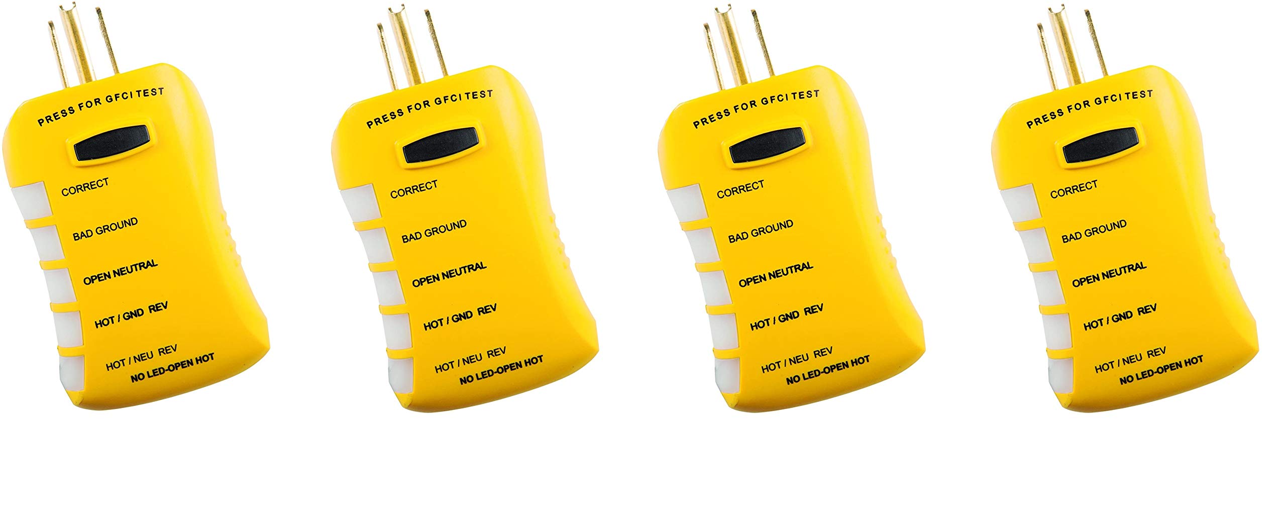 Sperry Instruments HGT6520 GFCI Outlet Tester - 120V AC Voltage Detector with 3-Color LED Indicators & Comfort Grip - DIY Electrical Safety Tester for Home, Office & Workshop (4-Pack, Yellow)