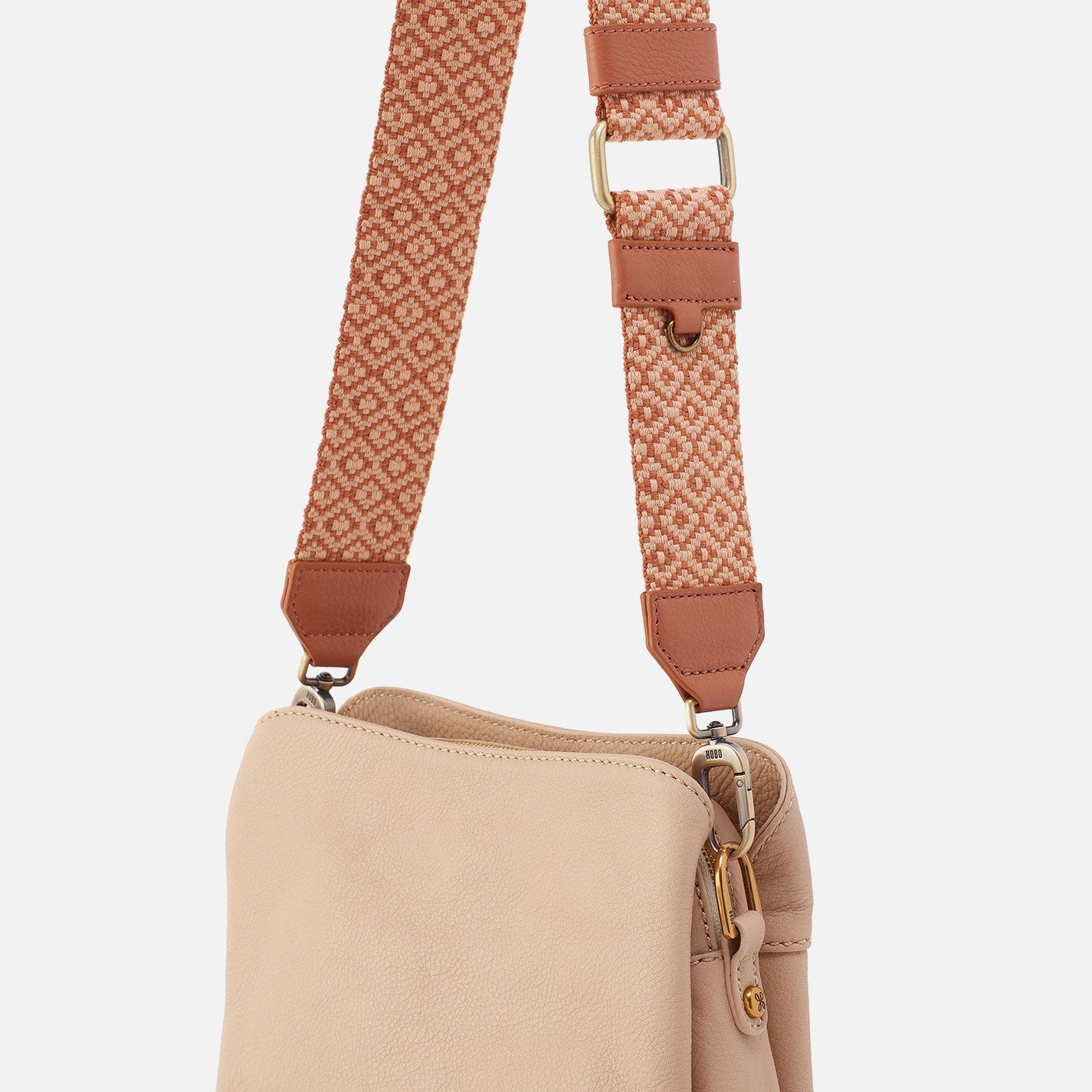 Premium Webbing Strap with Pebbled Leather Trim - Desert Sun Color - Durable & Stylish for Bags, Belts & Outdoor Gear