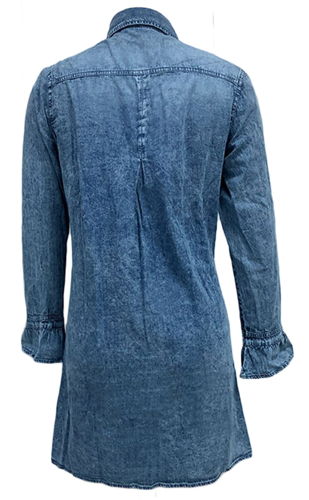 CHARTOU Women's Distressed Denim Shirt Dress - Casual Button Down Tunic with Bell Sleeves | Perfect for Streetwear, Date Night & Summer Outfits
