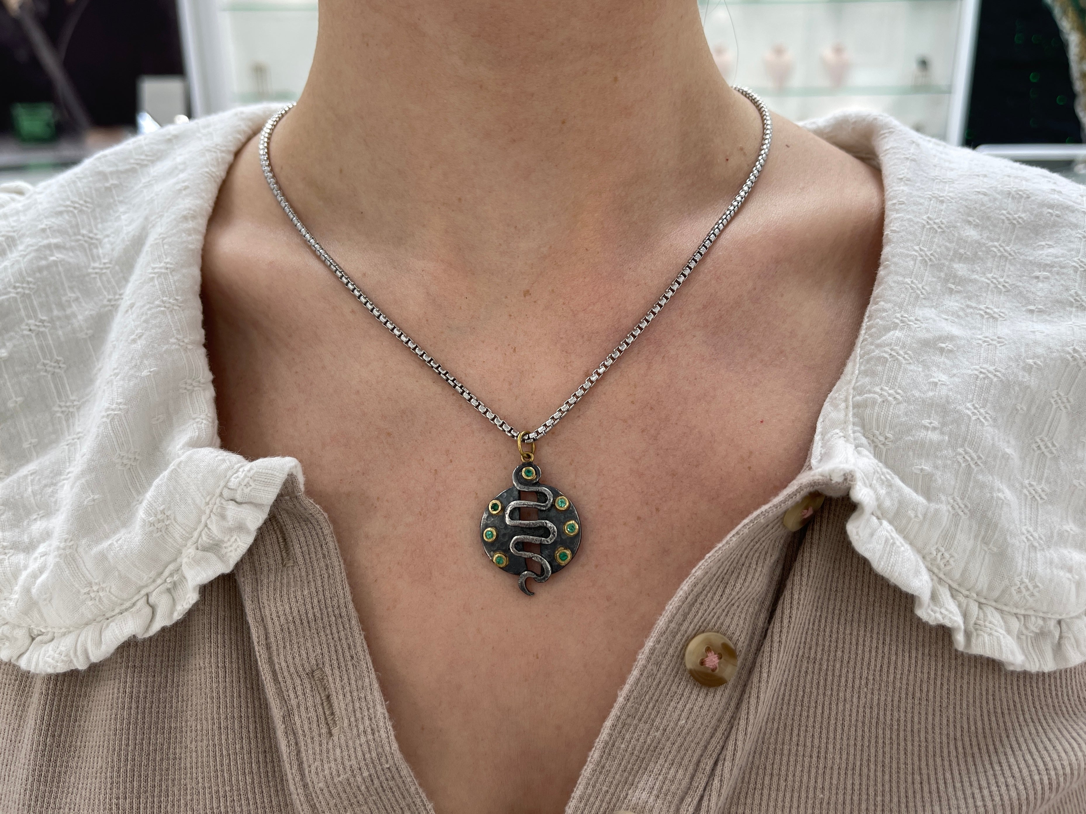0.35tcw 24K Gold & Sterling Silver Emerald Snake Medallion Pendant - Elegant Jewelry for Women, Gift for Her, Perfect for Parties, Weddings & Special Occasions