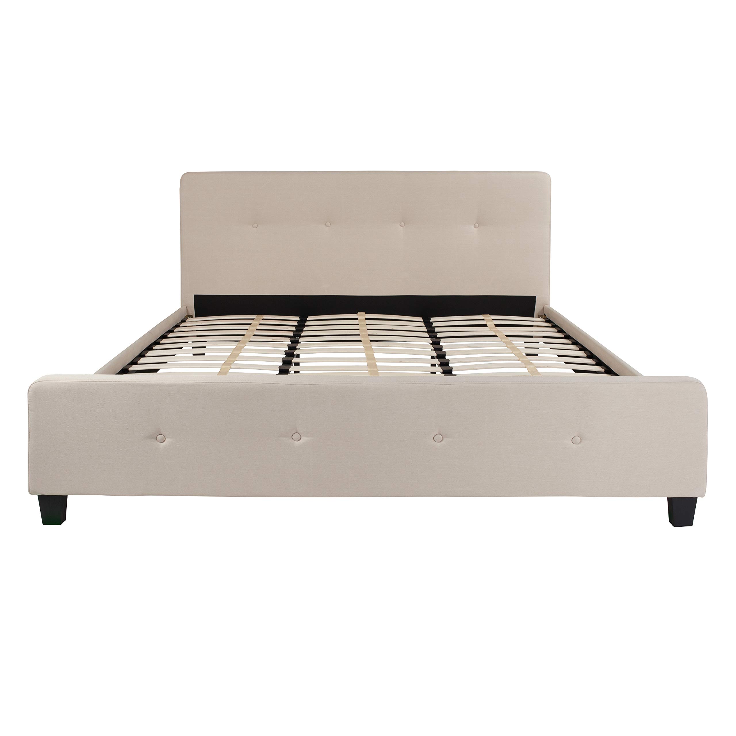 Flash Furniture Tribeca King Size Tufted Upholstered Platform Bed - Beige Fabric with 10 Inch CertiPUR-US Certified Pocket Spring Mattress | Modern Bedroom Furniture for Master Suite, Guest Room & Apartment