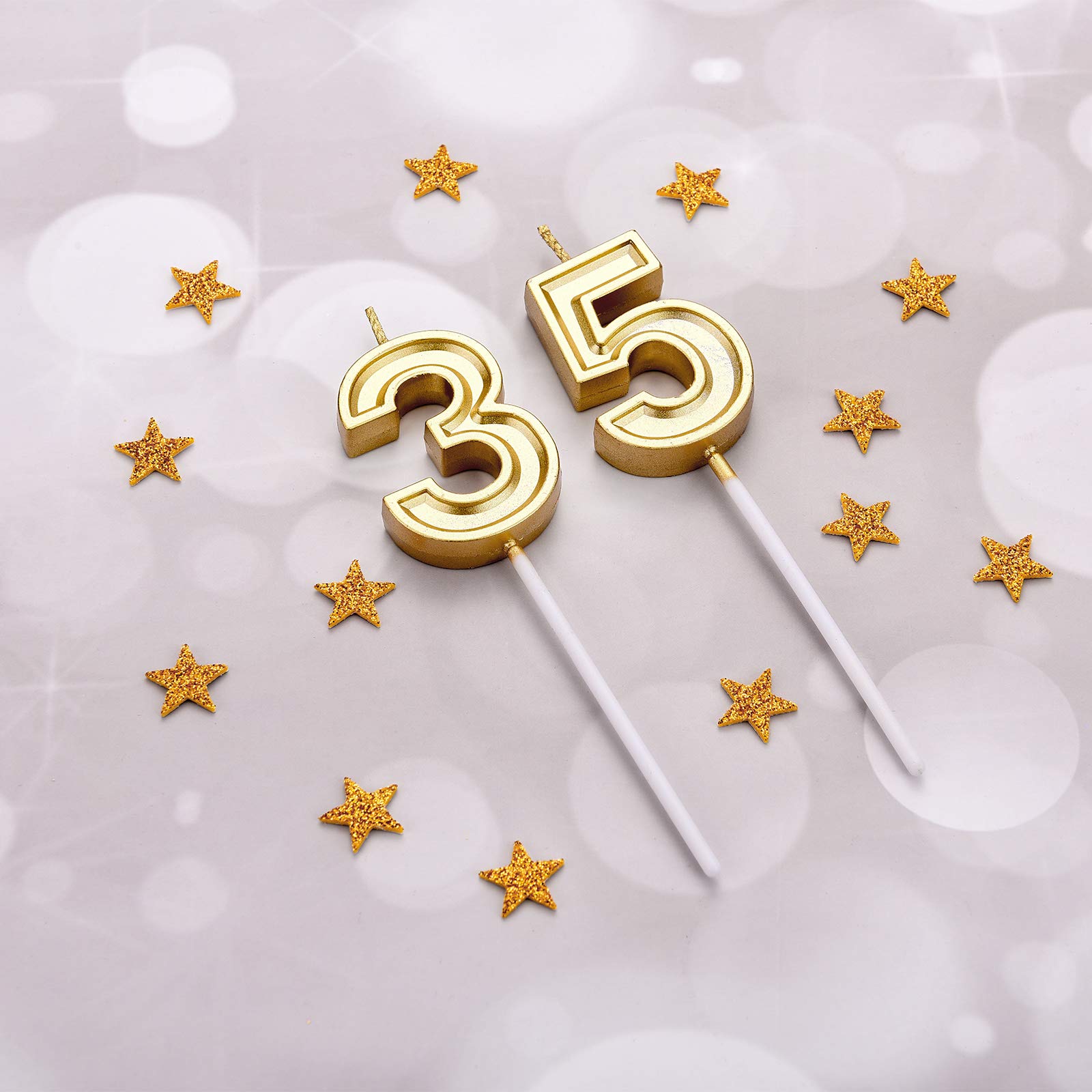 35th Birthday Cake Candles - Gold Number Cake Topper for 35th Birthday Party, Baby Shower, Wedding Anniversary Celebration - 3.54 Inches Tall - Perfect for Milestone Birthdays & Special Occasions