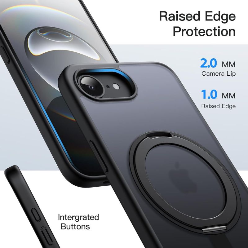 JETech 360° Rotatable Magnetic Ring Stand Case for iPhone 16e - Compatible with Wireless Charging, Perfect for Car Mount, Desk Viewing & Hands-Free Video Calls