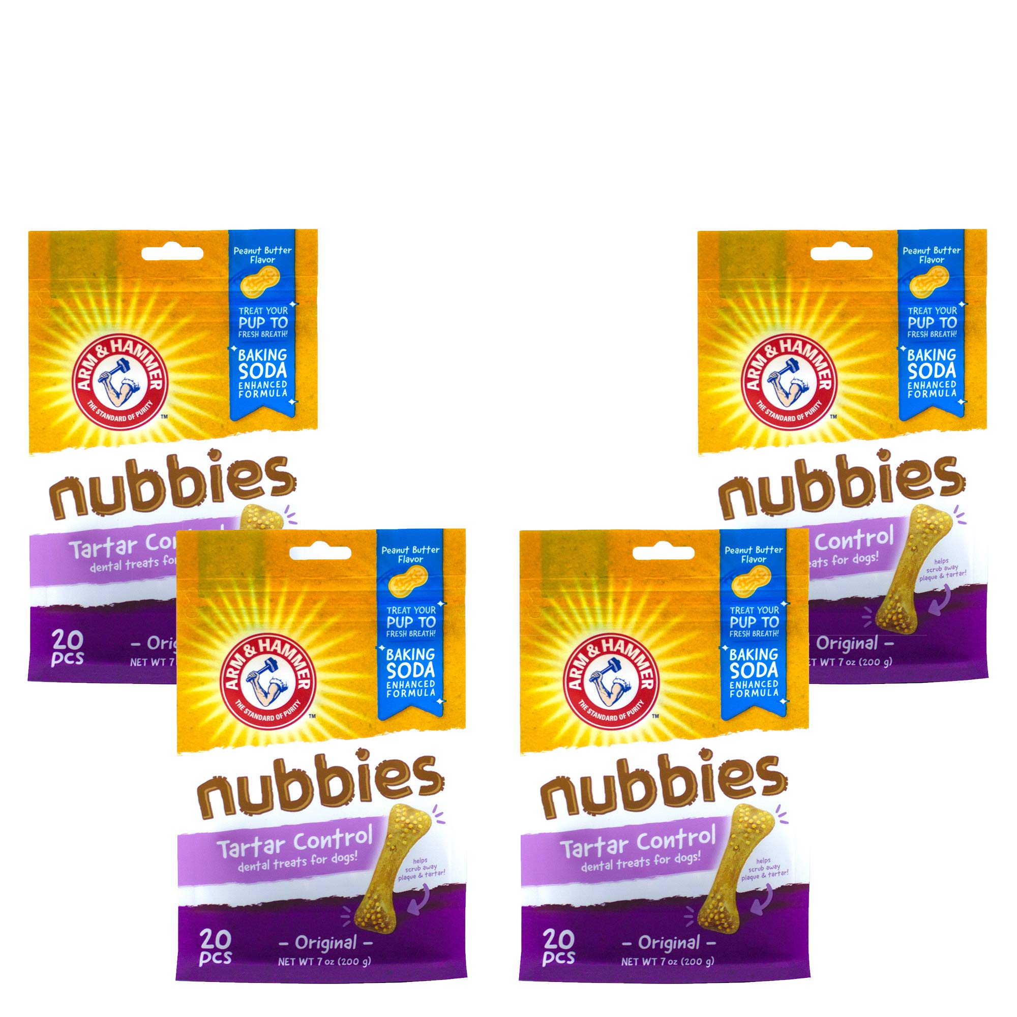 Arm & Hammer for Pets Nubbies Dental Treats for Dogs - Peanut Butter Flavor Dental Chews (80 Count, Pack of 4) | Fights Bad Breath, Plaque & Tartar Without Brushing | Perfect for Daily Oral Care & Training Rewards
