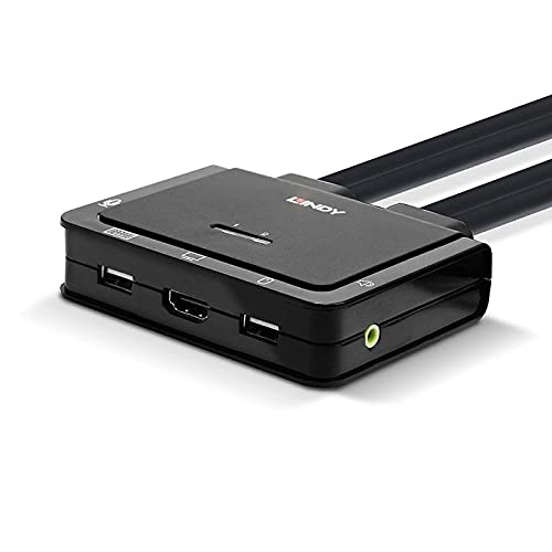 LINDY 2 Port HDMI 2.0 USB 2.0 Audio KVM Switch 42345 - Perfect for Home Office, Gaming Setup & Multi-Device Workstations