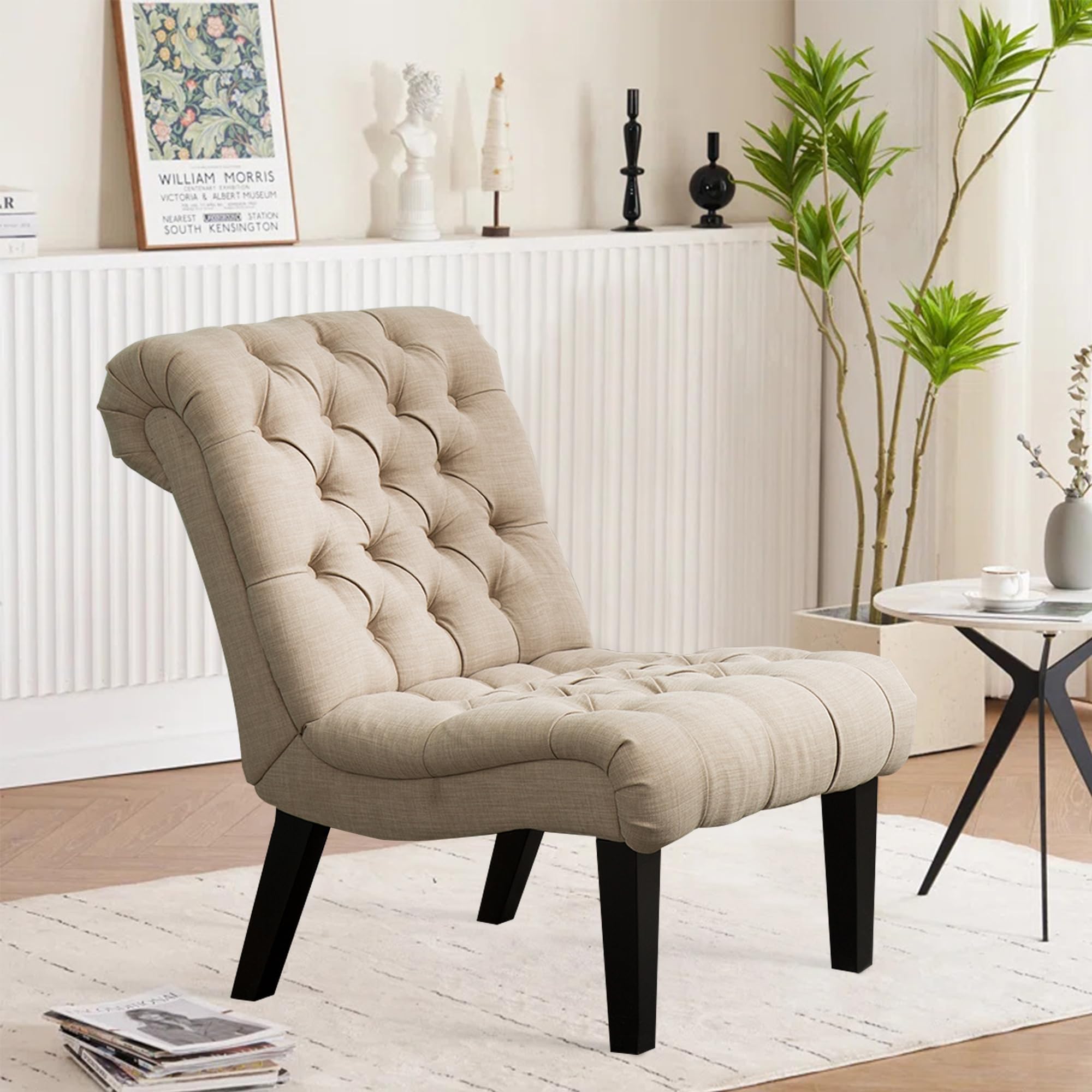 HAOBO Armless Accent Chair - Button Tufted Slipper Chair for Living Room & Bedroom - Modern Side Chair for Small Spaces, Reading Nook & Home Office Decor