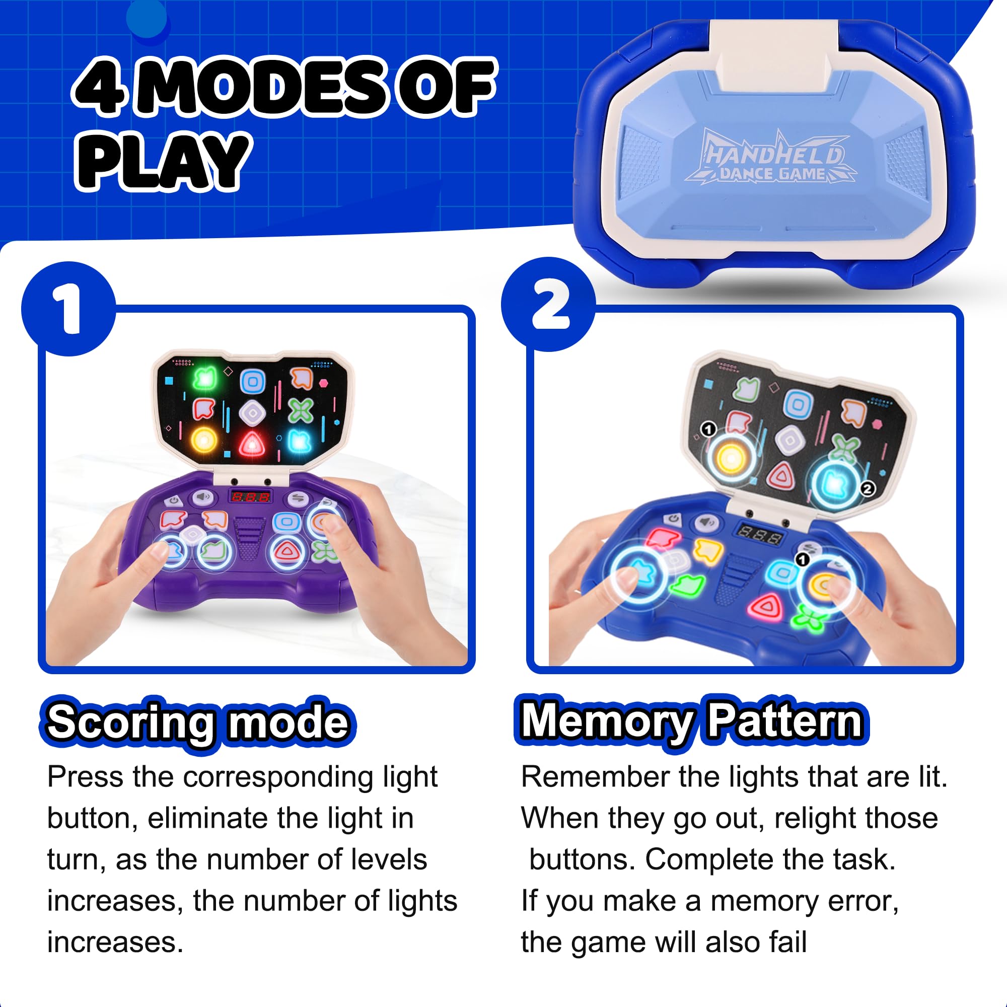Fast Push Game 4 Modes Handheld Dance Toy - ADHD Focus & Memory Training Gift for Kids - Perfect for Birthday Parties & Classroom Breaks