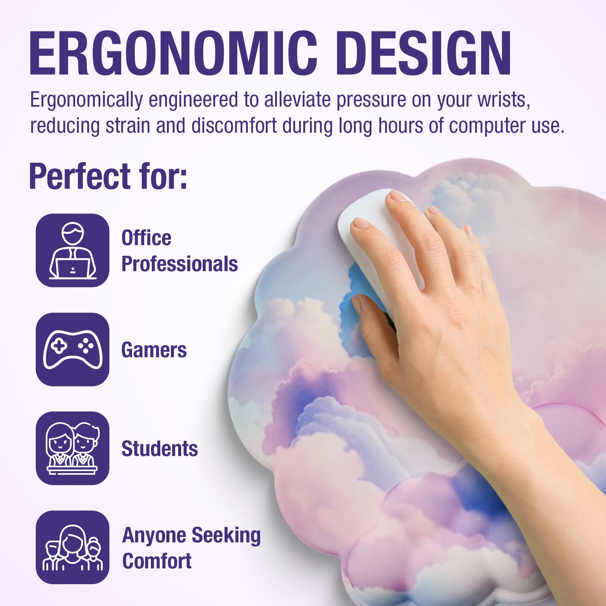 Ergonomic Cloud Wrist Rest Set - Keyboard Wrist Pad, Mouse Pad & Drink Coaster for Comfortable Office & Gaming Setup - Perfect for Computer Workstations, Home Office & PC Gaming Accessories
