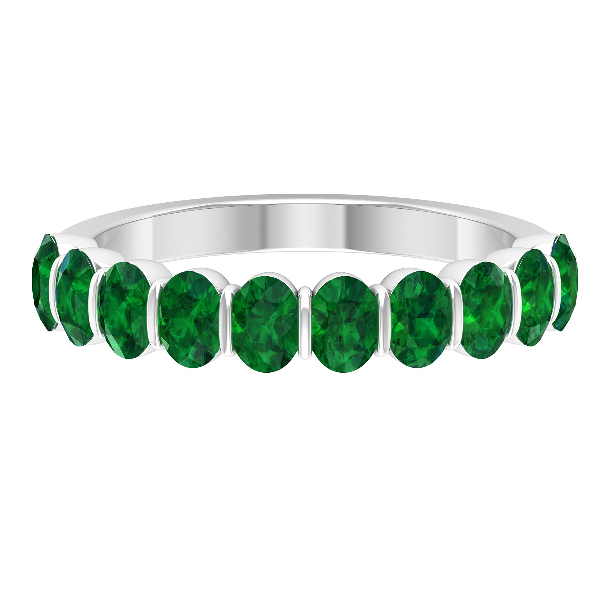 2.25 CT Lab-Created Emerald & 14K Solid Gold Bar Set Ring for Women | Elegant Semi-Eternity Wedding Band | Anniversary Gift, Engagement Ring, Special Occasion Jewelry
