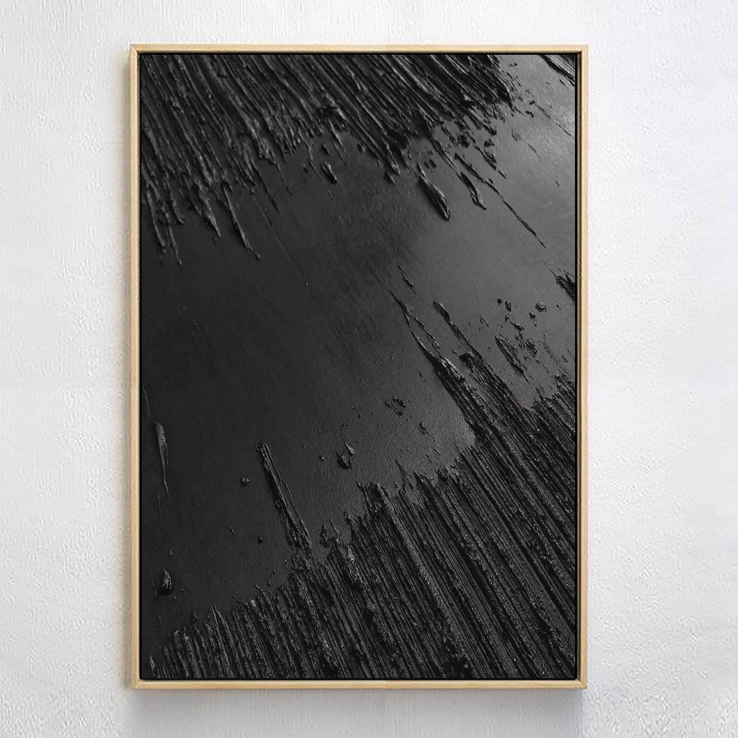 Black Minimalist Textured Painting Canvas #MZ013 - Modern Abstract Wall Art for Living Room, Bedroom & Office Decor