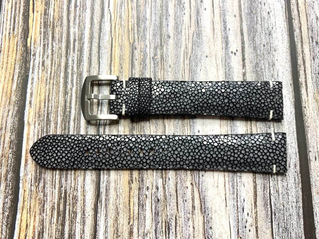 Premium Extra Long Watch Bands for Big Wrists - Custom Made to Measure Genuine Stingray Leather Watch Straps (Black) - Perfect for Oversized Watches & Comfortable All-Day Wear