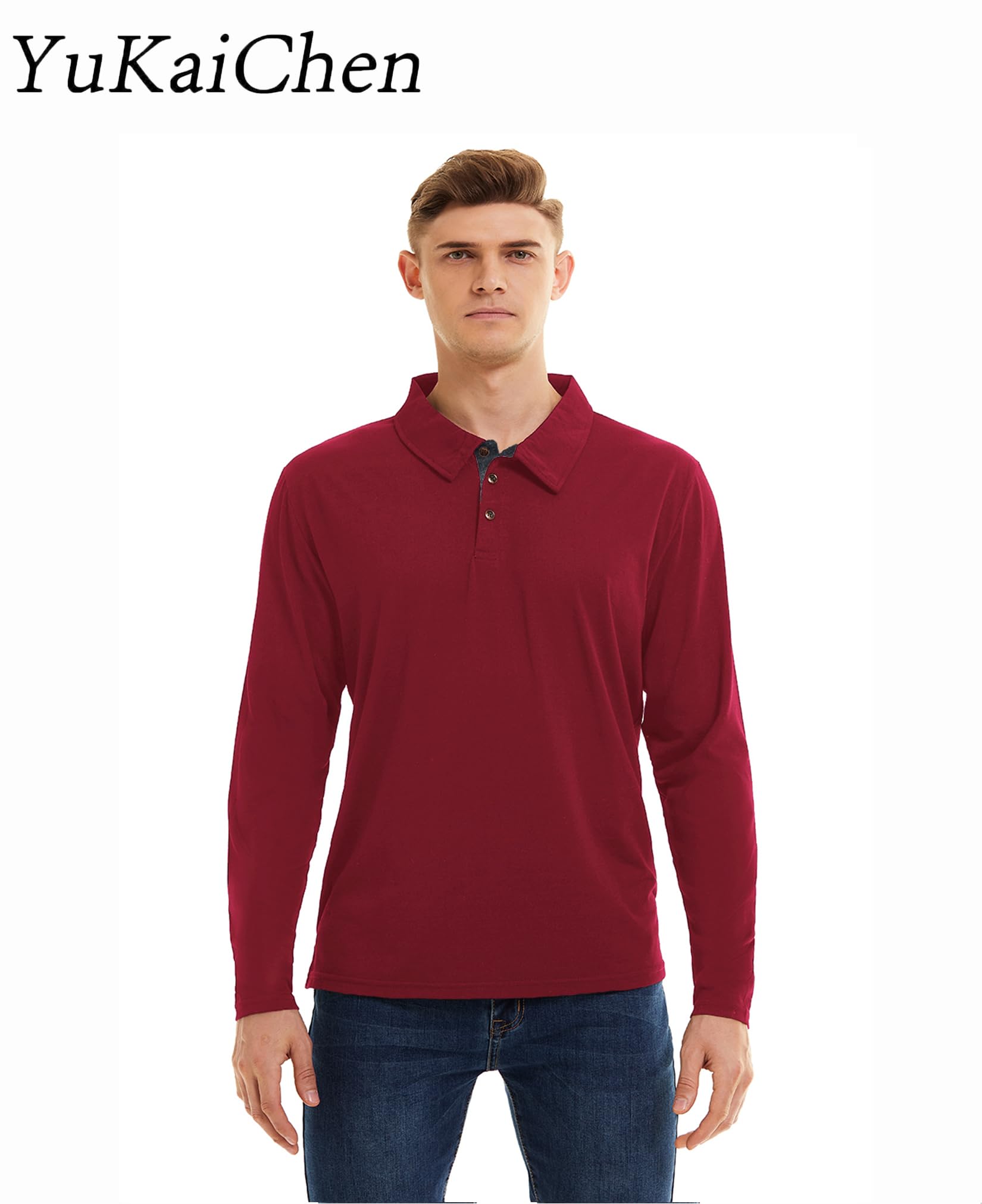 Premium Men's Long Sleeve Polo Shirt - Breathable Golf Shirt with Moisture-Wicking Fabric - Ideal for Golf, Business Casual & Outdoor Activities