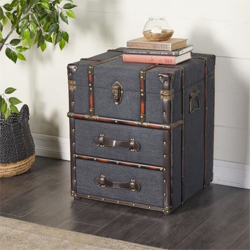 Urban Designs Anders Grey Linen and Wood Trunk Accent Side End Table - Modern Nightstand for Bedroom, Living Room, or Office - Stylish Storage Solution with Wooden Frame and Gray Linen Fabric