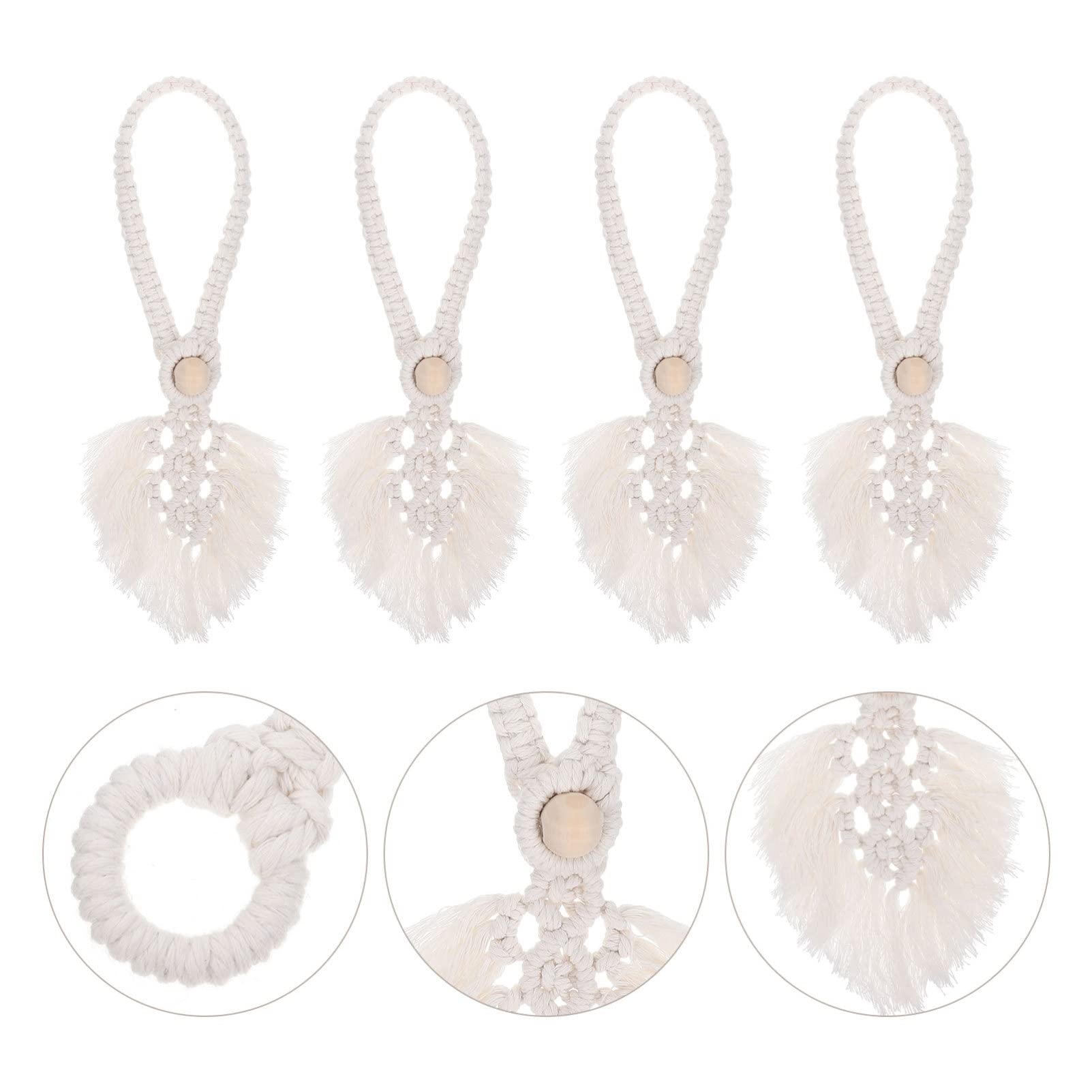 4pcs Bohemian Cotton Curtain Tiebacks for Outdoor & Indoor Use - Macrame Drapery Holdbacks, Window Shade Fasteners - Perfect for Living Room, Bedroom, Patio Decor