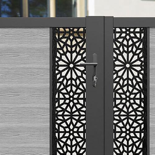 Classic Alnara Straight Top Driveway Gate - Light Grey with Middle Screen | Durable & Stylish Driveway Entrance Solution for Homes & Commercial Properties