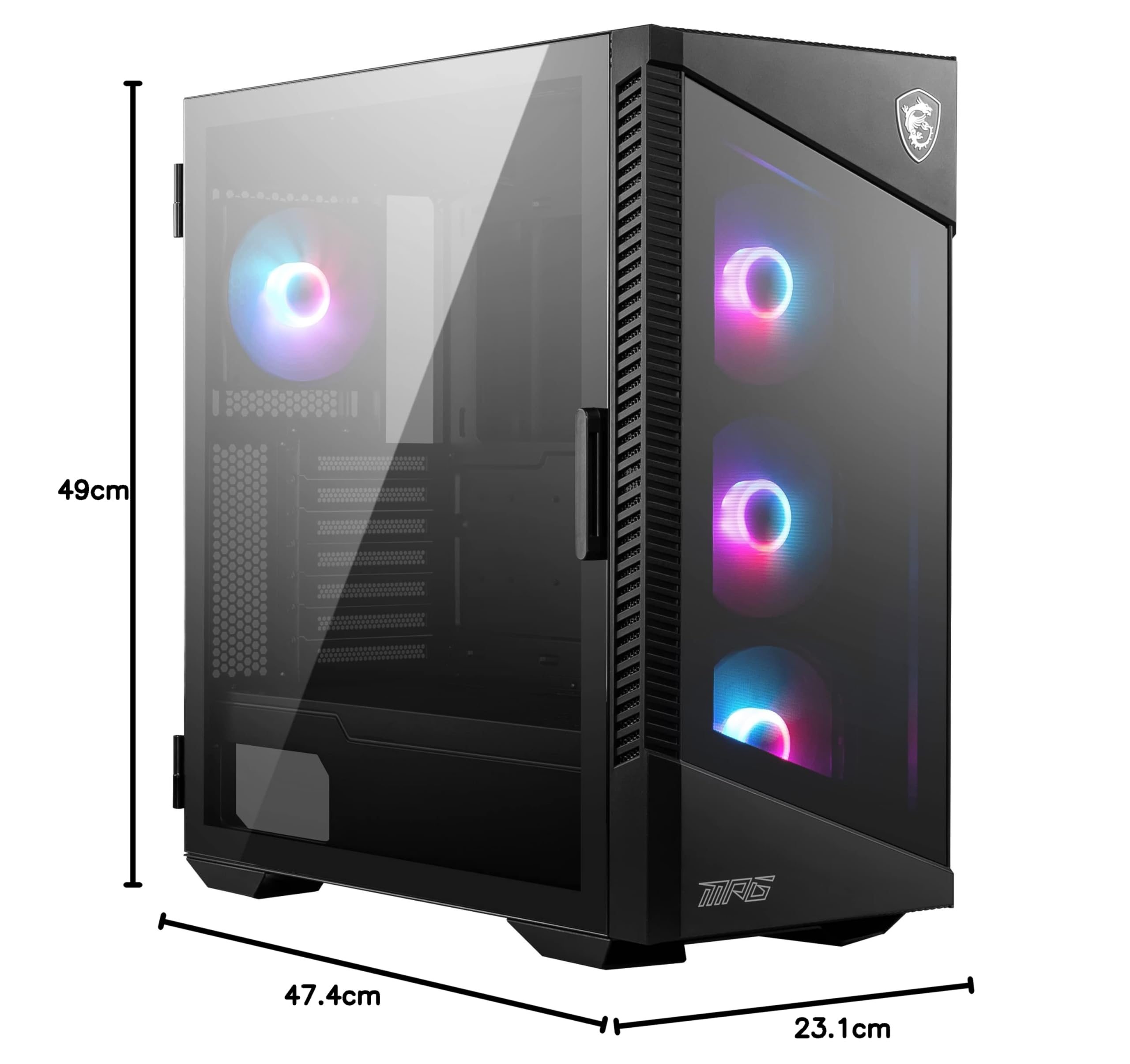 MSI MPG Velox 100R Mid-Tower Gaming PC Case with Tempered Glass Side Panel - 4 x 120mm ARGB Fans, 360mm Liquid Cooling Support, Mesh Front Panel for Optimal Airflow - Perfect for High-Performance Gaming Rigs and Custom PC Builds