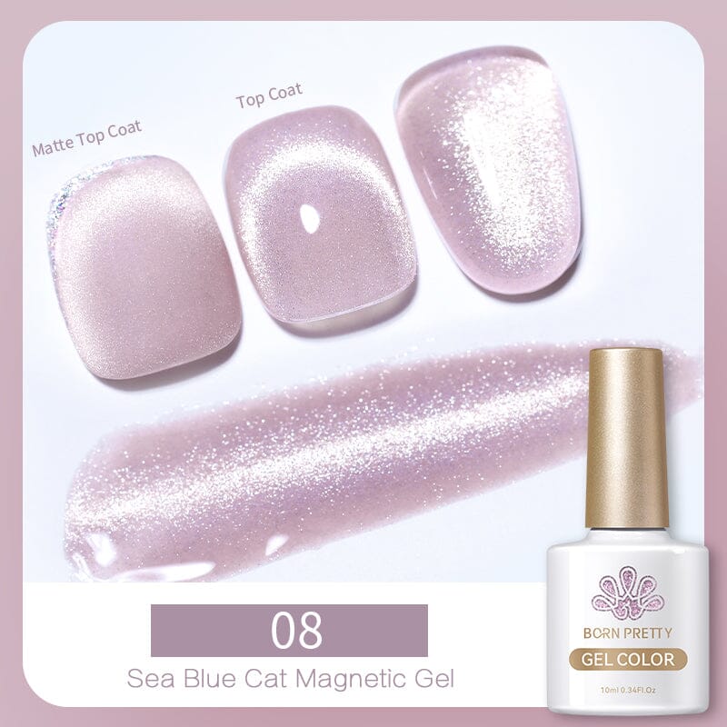 Premium Sea Blue Cat Magnetic Gel Nail Polish - 08 Shade, 10ml - Long-Lasting & High Gloss Finish for Manicures & Pedicures at Home or Salon