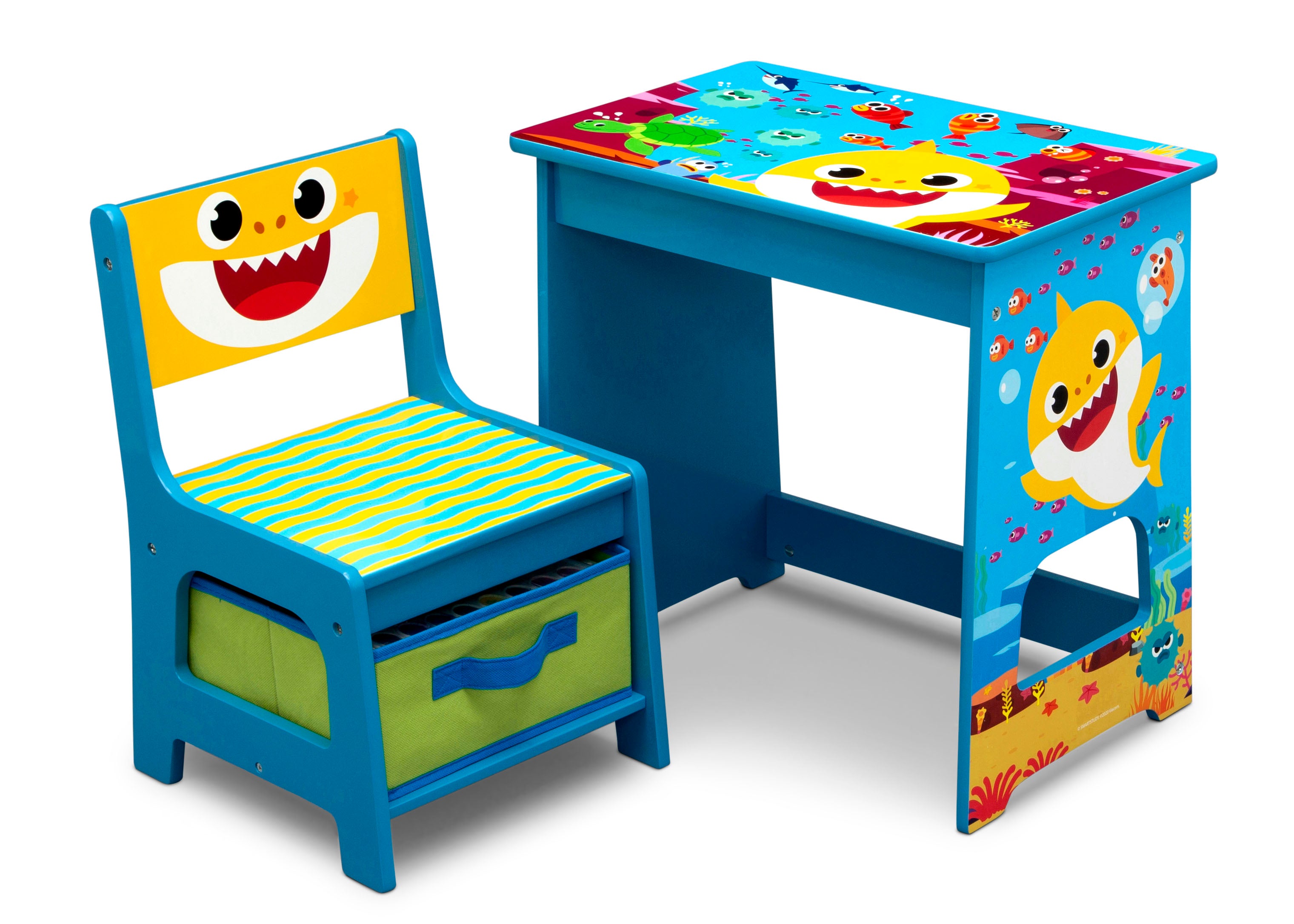 Baby Shark Wooden Art Desk and Chair Set for Kids - Creative Study & Play Furniture for Toddlers & Preschoolers - Perfect for Home, Classroom, or Nursery Decor