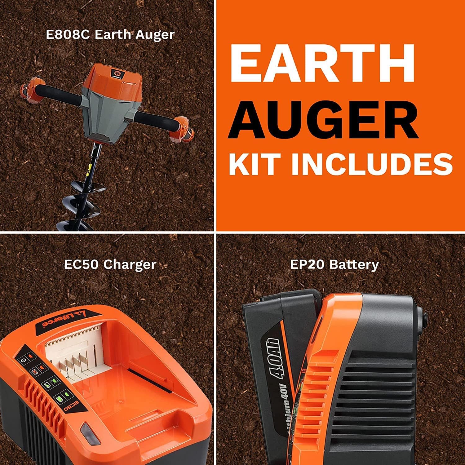40V Redback Cordless Earth Auger with Brushless Motor - 6Ah Battery & 5A Fast Charger - Ideal for Fence Post Installation, Gardening & Landscaping Projects