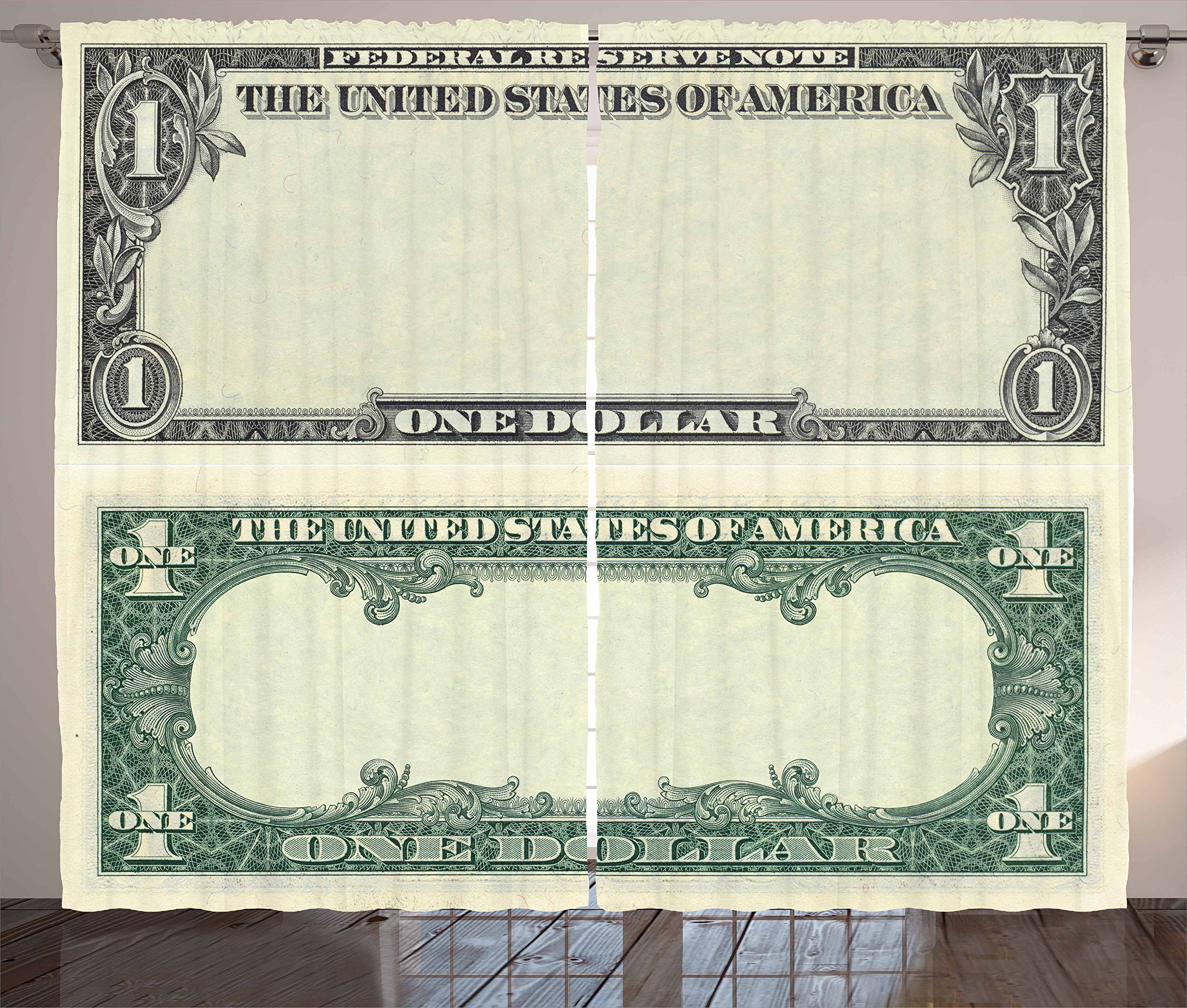 Ambesonne Money Curtains - Dollar Bill Buck Design American Federal Reserve Note Pattern Window Drapes 2 Panel Set, 108