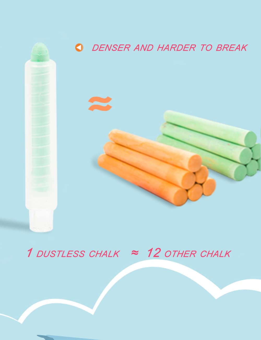 Non-Toxic Dustless Chalk Set with Holder - 12PCS Colorful Chalk for Kids, Whiteboard & Blackboard Drawing, Writing - Perfect for Classroom, Home Schooling & Art Projects