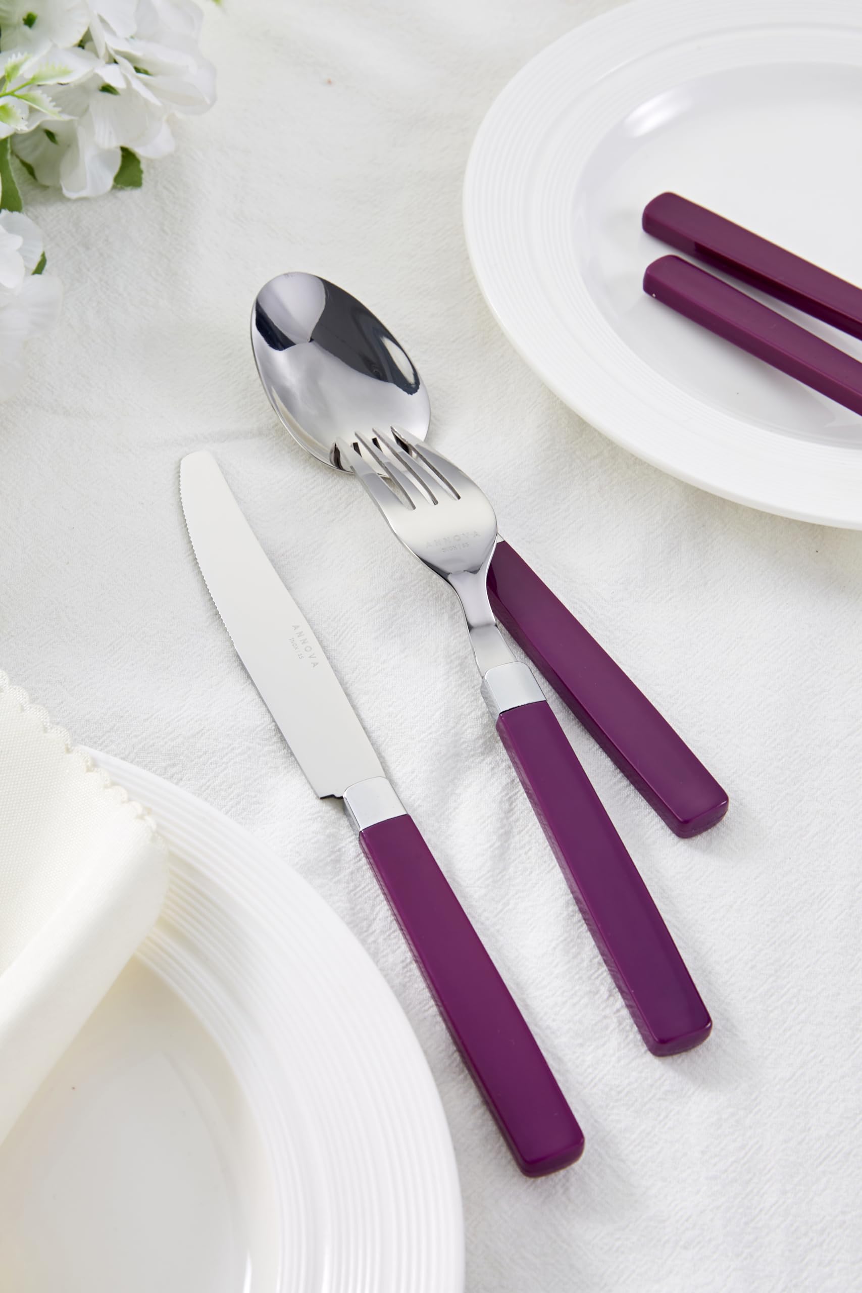 ANNOVA 20-Piece Stainless Steel Flatware Set with Purple Handles - Dinner Forks, Salad Forks, Knives, Tablespoons & Teaspoons - Elegant Cutlery for Dining, Parties & Everyday Use