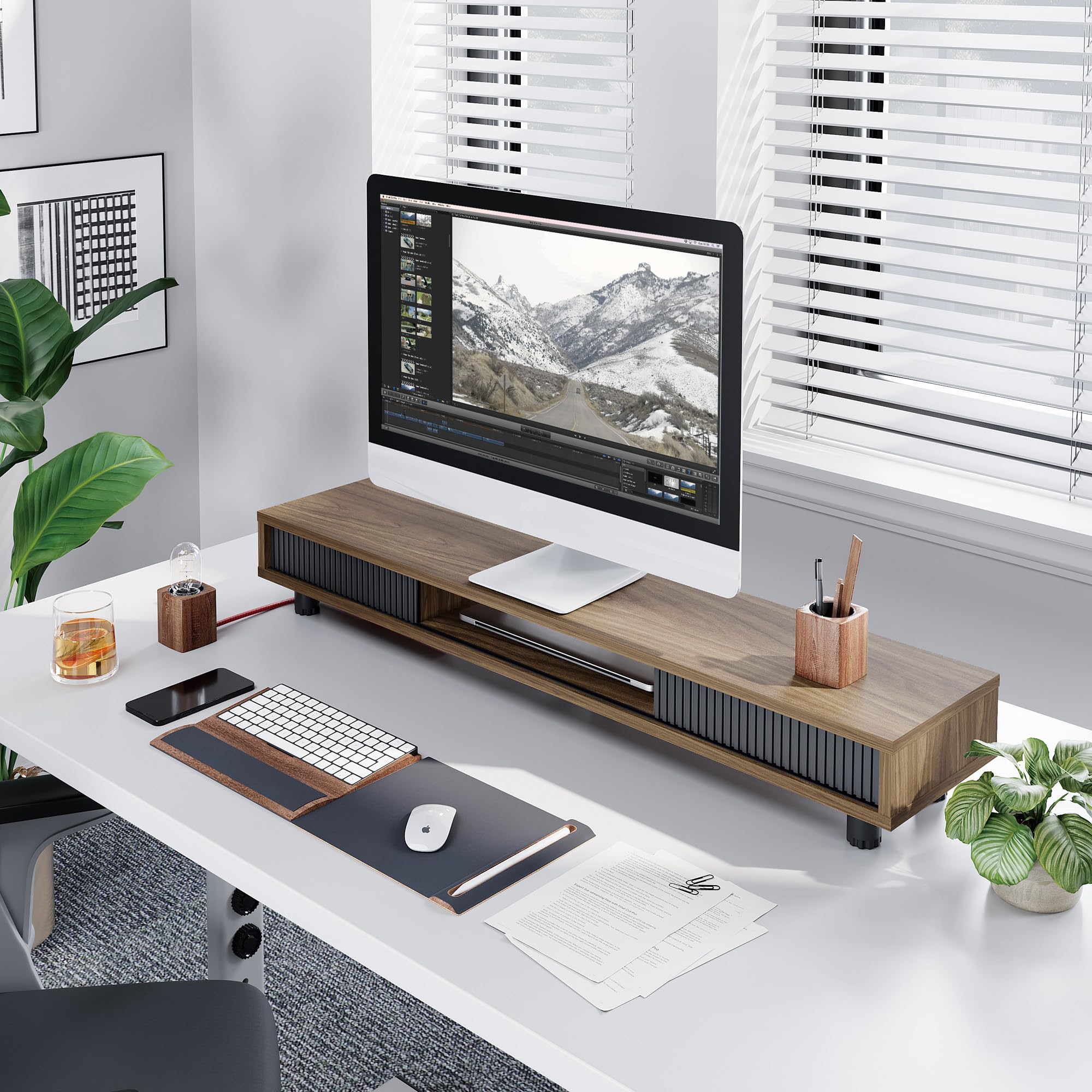 Dual Monitor Stand with Storage Shelf - 42.5