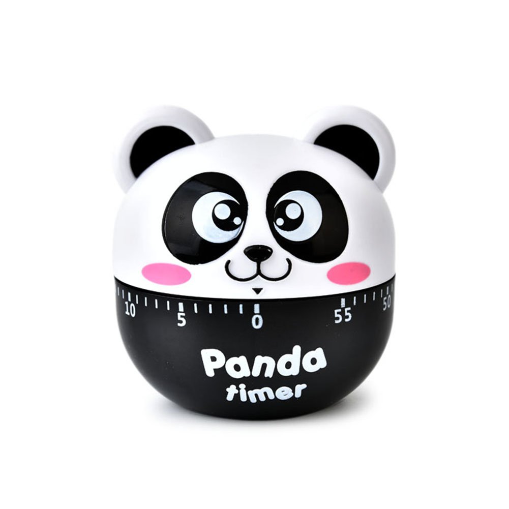 Mini Mechanical Kitchen Timer - 60 Minute Countdown with Loud Alarm, Cartoon Panda Design, Manual Wind-Up Cooking Timer for Baking, Boiling, and Kitchen Tasks (Black)