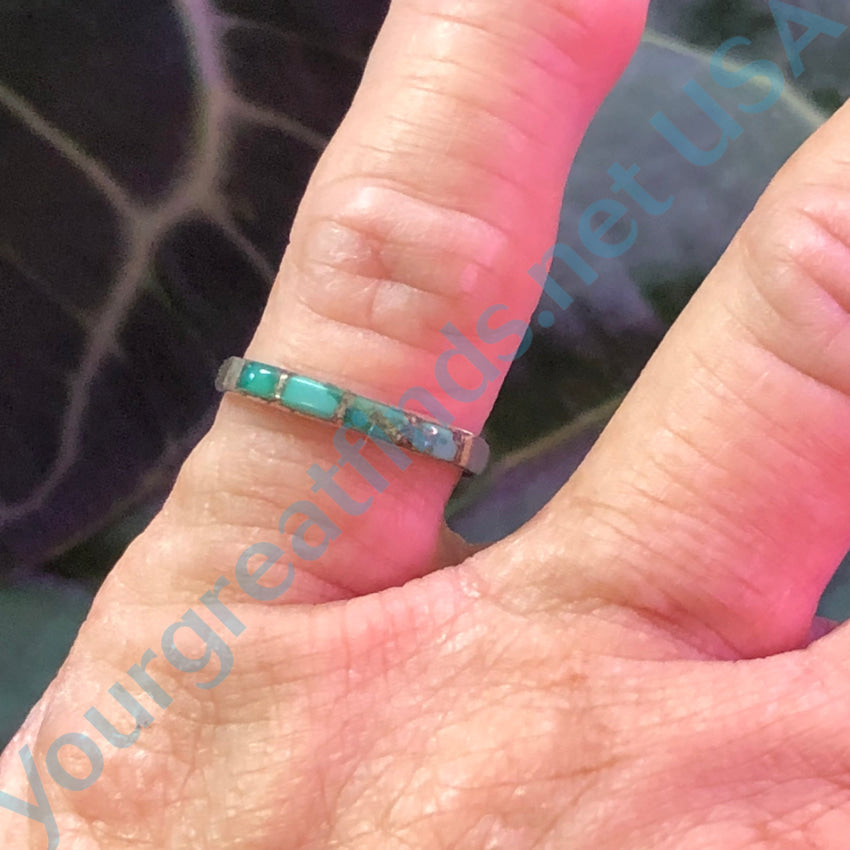 Sterling Silver Navajo Turquoise Inlay Row Ring - Size 6.5 - Handmade Southwest Jewelry for Women - Perfect for Boho, Western & Native American Fashion