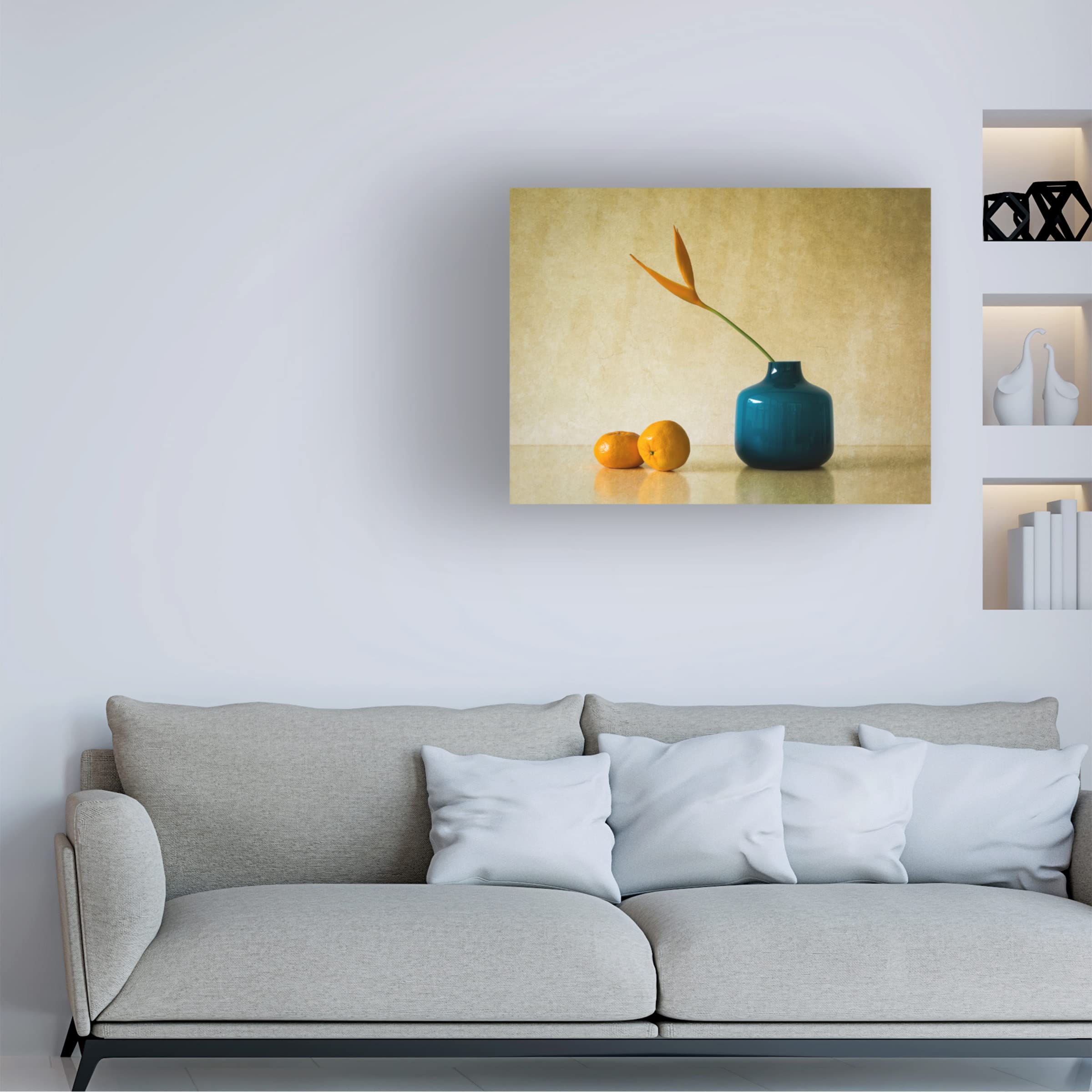 Jacqueline Hammer 'Heliconia And Mandarins' Canvas Wall Art Print - Tropical Floral & Fruit Painting for Living Room, Bedroom, or Office Decor