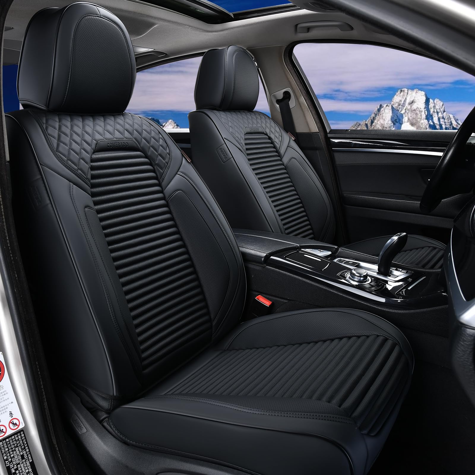 Premium Leather Front Seat Covers for Cars & SUVs - Universal Fit Black Car Seat Protectors with Red Stitching | Durable & Stylish for Daily Commute, Road Trips & Family Travel