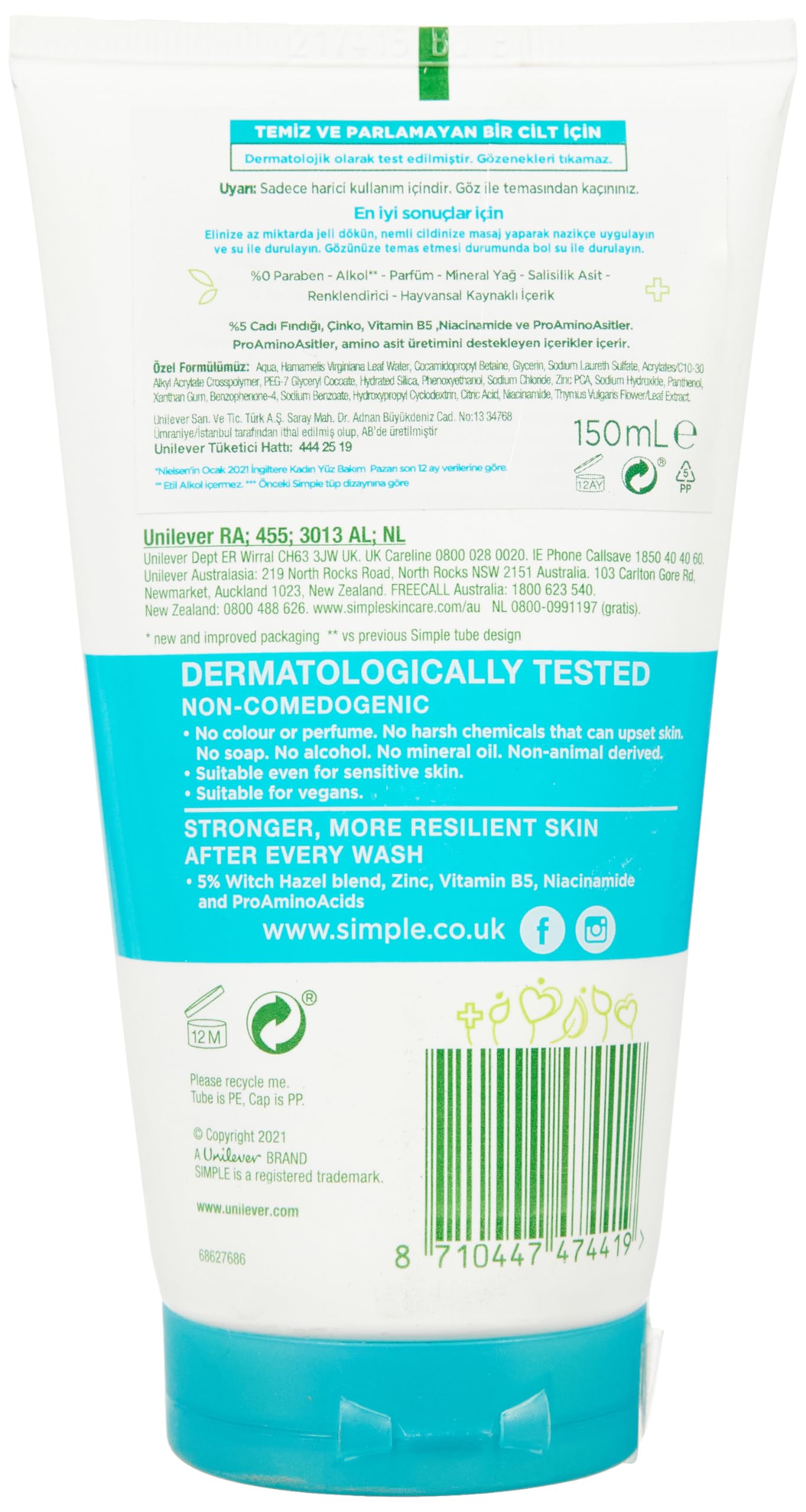 Simple Purifying Face Wash 150ml - Oil Control & Acne Treatment for Sensitive Skin | Soap-Free Gentle Cleanser for Women & Men | Daily Skincare Routine for Oily & Problem Skin