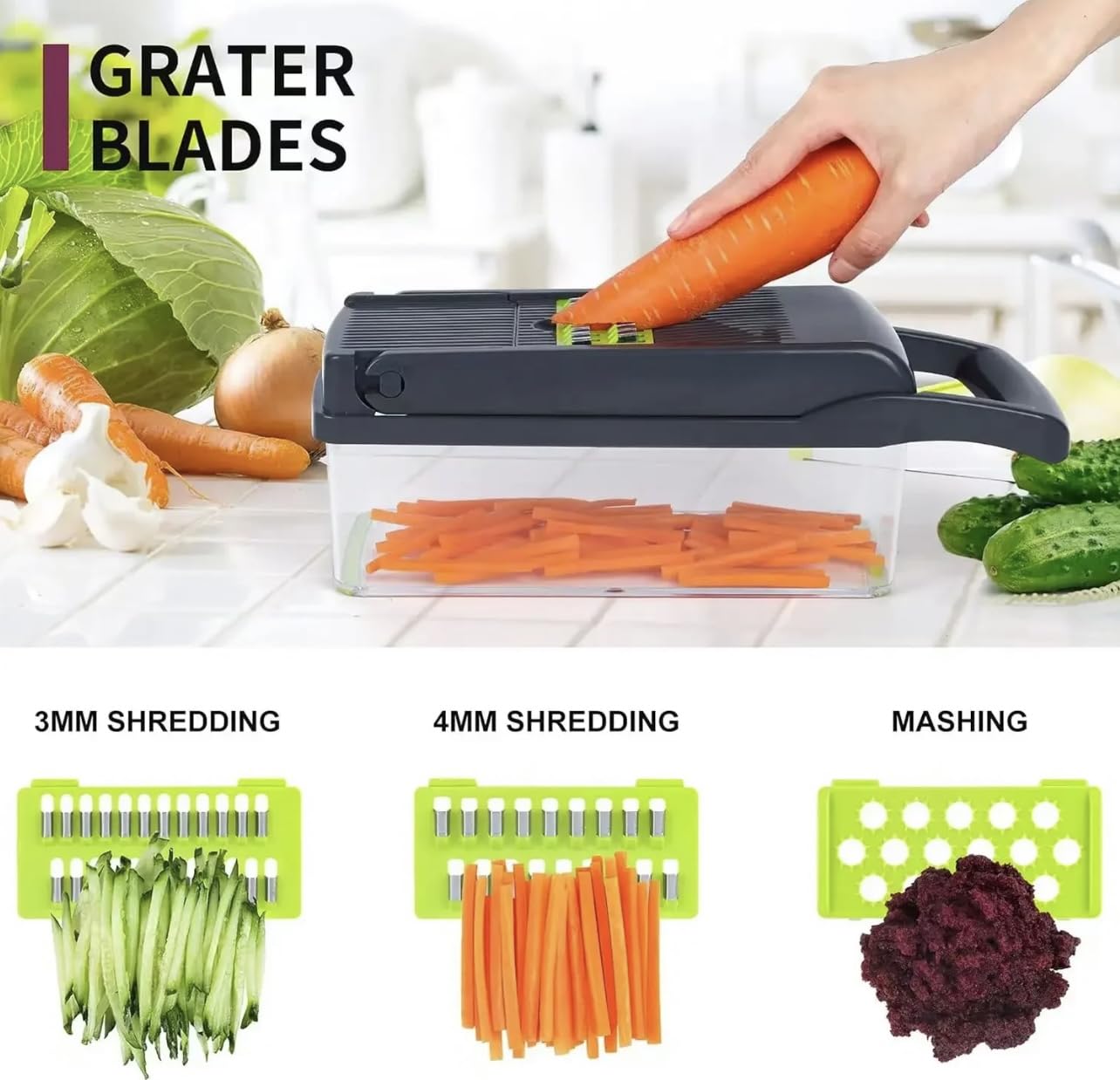 15-in-1 Multifunctional Vegetable Chopper with 8 Blades - Onion & Garlic Cutter, Slicer, Dicer & Storage Container for Easy Food Prep - Perfect for Meal Prep, Salads, Stir Fry & Home Cooking