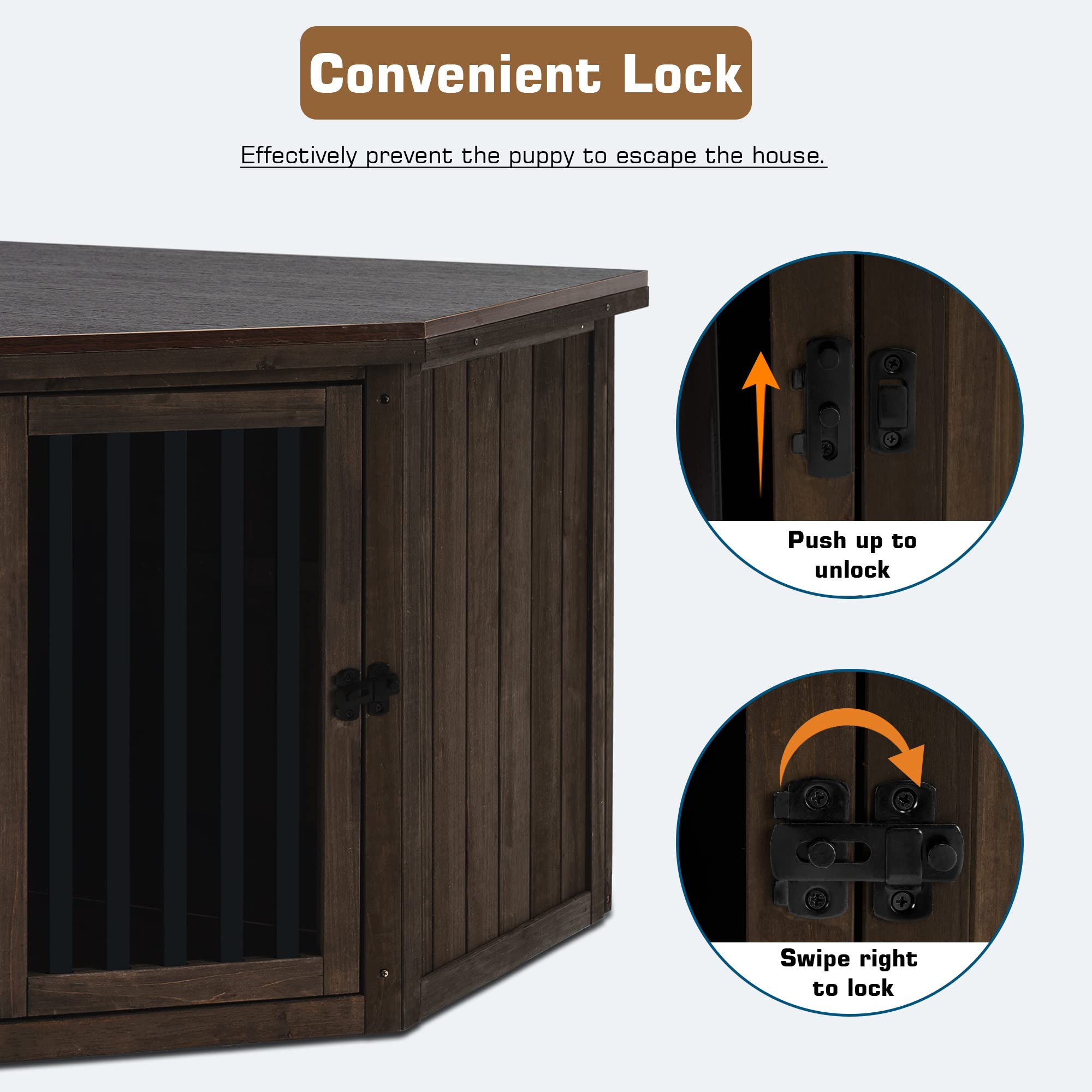 MCombo Corner Dog Crate - Wooden Pet Kennel with Door, Indoor Dog House End Table for Small to Medium Dogs (Medium, Brown) - Perfect for Living Room, Bedroom & Apartment Decor