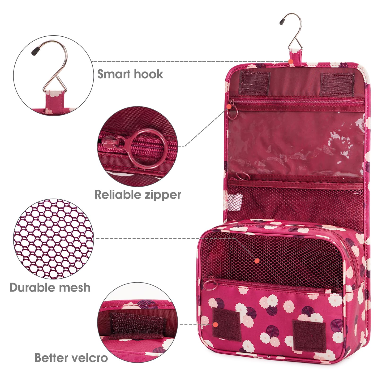 Waterproof Hanging Toiletry Bag for Travel - Cosmetic & Makeup Organizer for Women, Girls & Kids - Perfect for Camping, Gym & Airplane Trips
