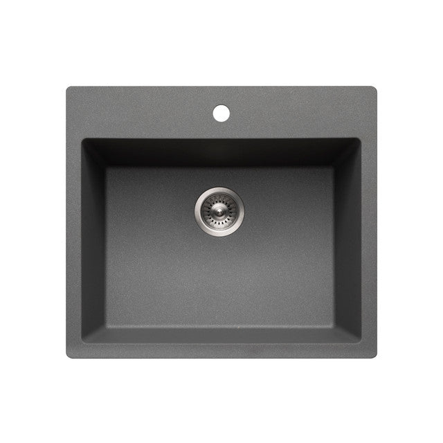 Houzer Quartztone Series 25 Granite Composite Drop-in Topmount Single Bowl Kitchen Sink SG 300 SLATE - Durable & Stylish for Modern Kitchens, Perfect for Cooking & Cleaning