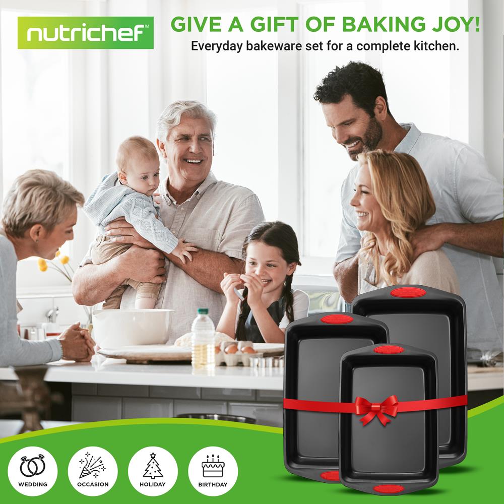 Non-Stick Baking Pans Set for Oven - 3 Piece Cookie Sheet, Pizza Pan & Cake Pan - Perfect for Baking Cookies, Pizza, Bread & Desserts at Home