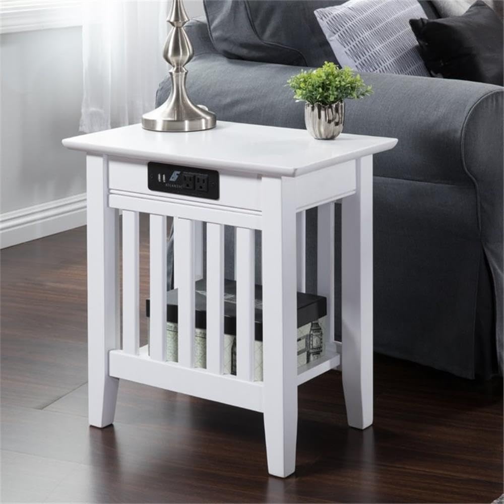 Home Square 2-Piece Mission Style Charger Chair & Side Table Set in White - Perfect for Living Room, Bedroom, or Office Decor