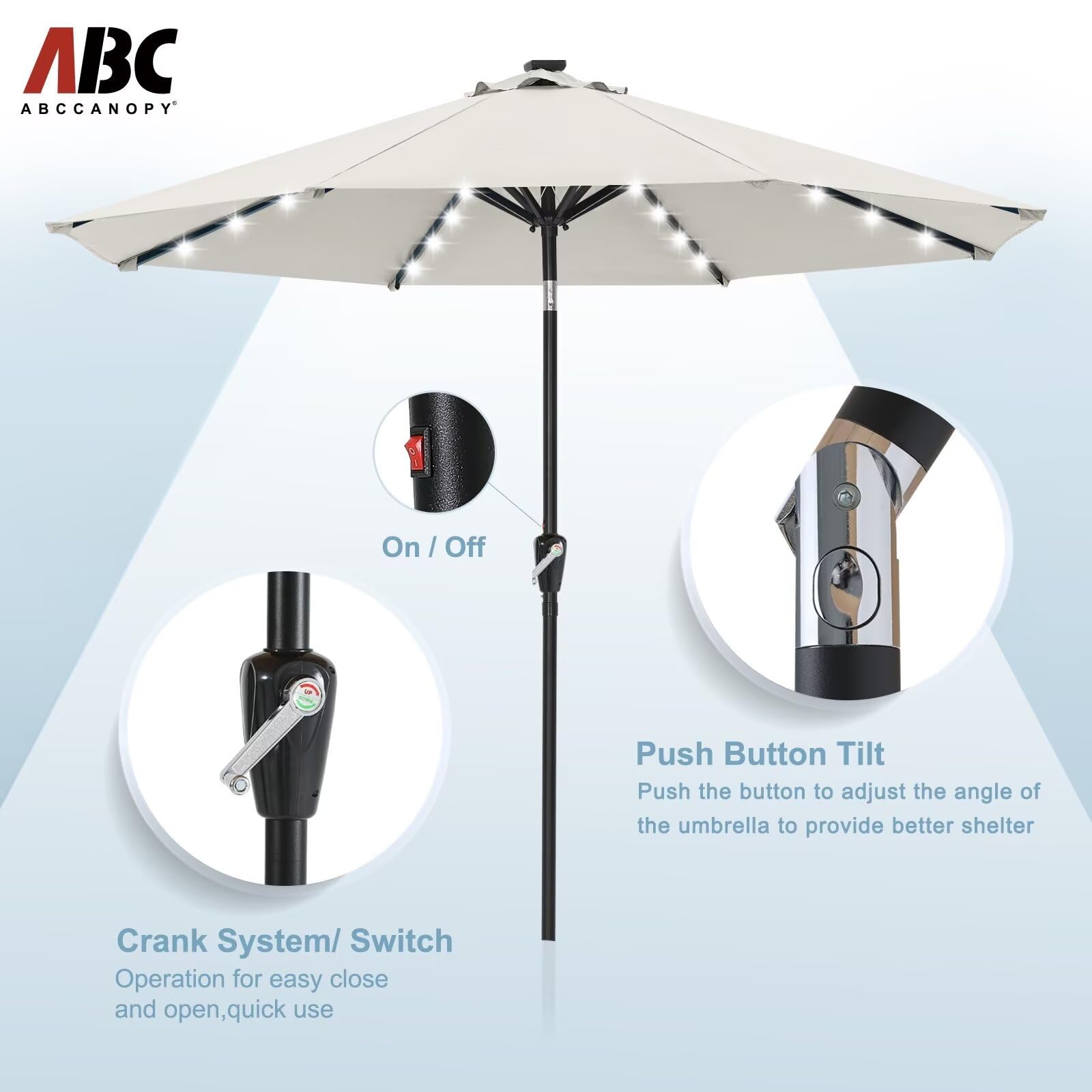 Durable 11FT Solar LED Patio Umbrella with 32 LED Lights - Beige Outdoor Canopy for Garden, Poolside & Backyard Relaxation