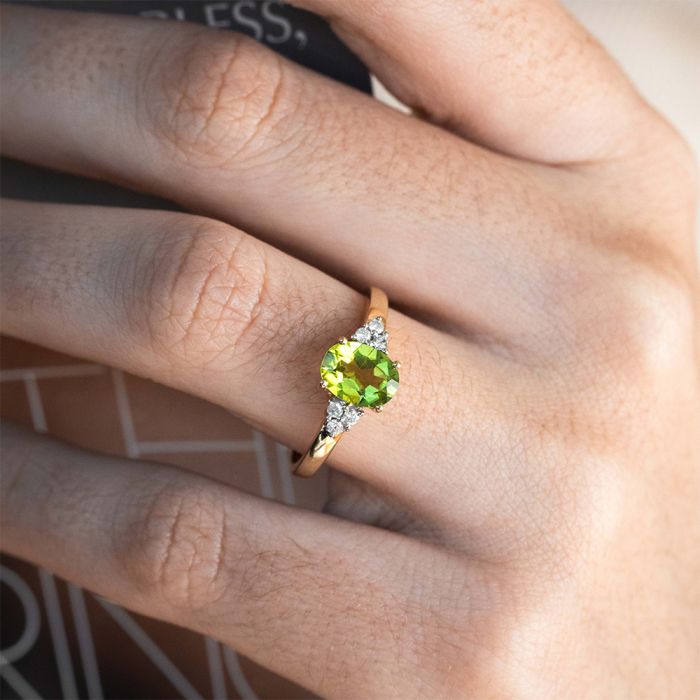9ct Yellow Gold Diamond & Peridot Ring for Women - Elegant Birthstone Jewelry for Engagement, Anniversary & Special Occasions