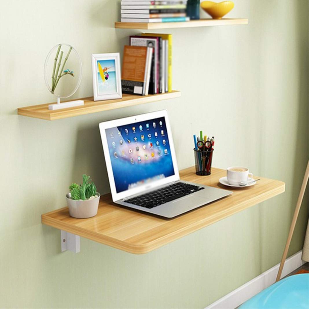 Solid Wood Folding Wall Mounted Drop Leaf Table - Space Saving Hanging Desk for Home Office, Study, Bedroom or Balcony - Perfect for Small Spaces & Multi-Purpose Use