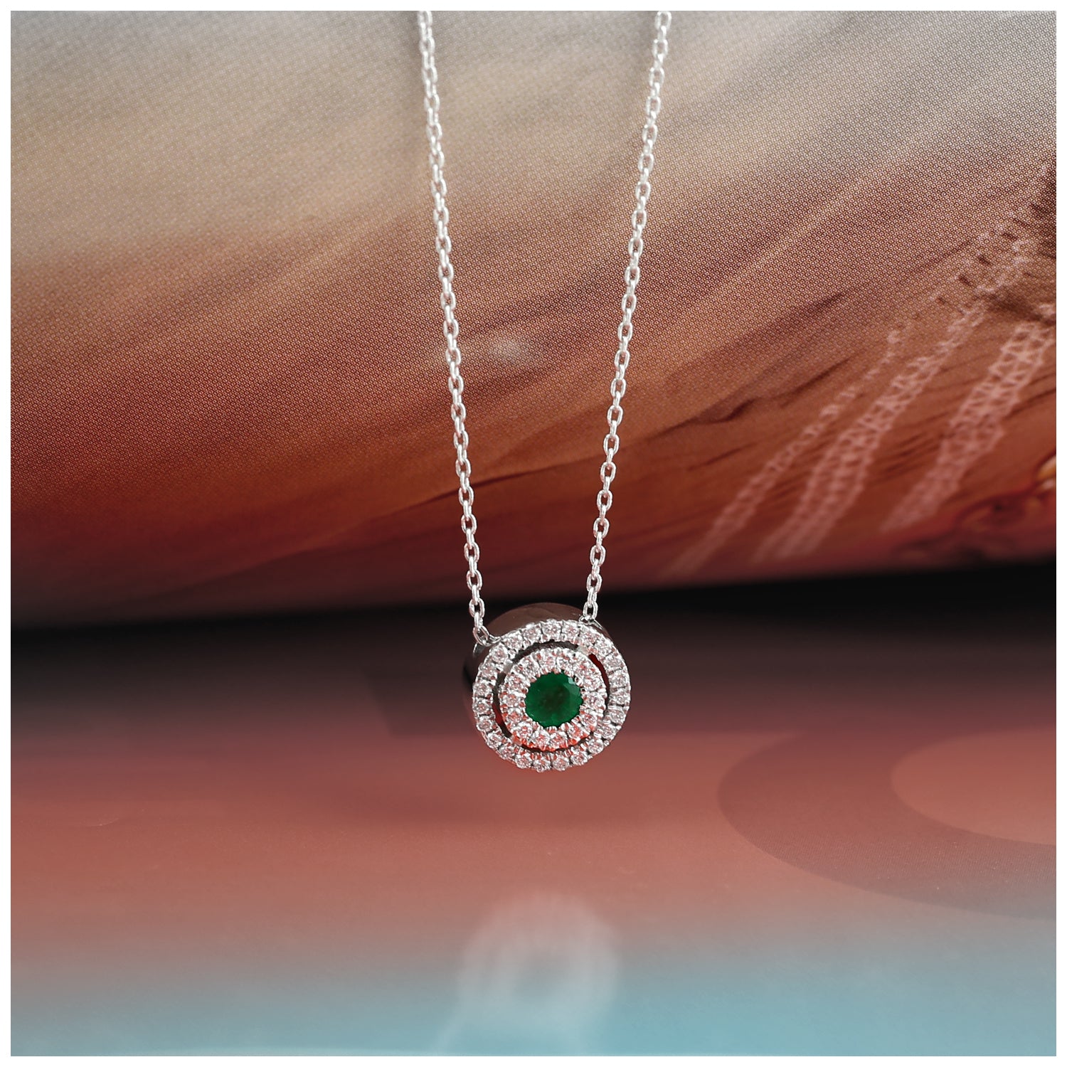 18K White Gold Emerald Pave Diamond Accent Round Chain Necklace - Elegant Jewelry for Weddings, Anniversaries & Special Occasions