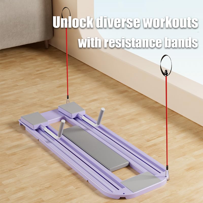 Foldable Home Pilates Reformer with Knee Mat, Timer & Resistance Bands - Core Strength Trainer for Abs, Back & Full Body Workout | Portable Fitness Equipment for Home Gym, Physical Therapy & Pilates Studio Use