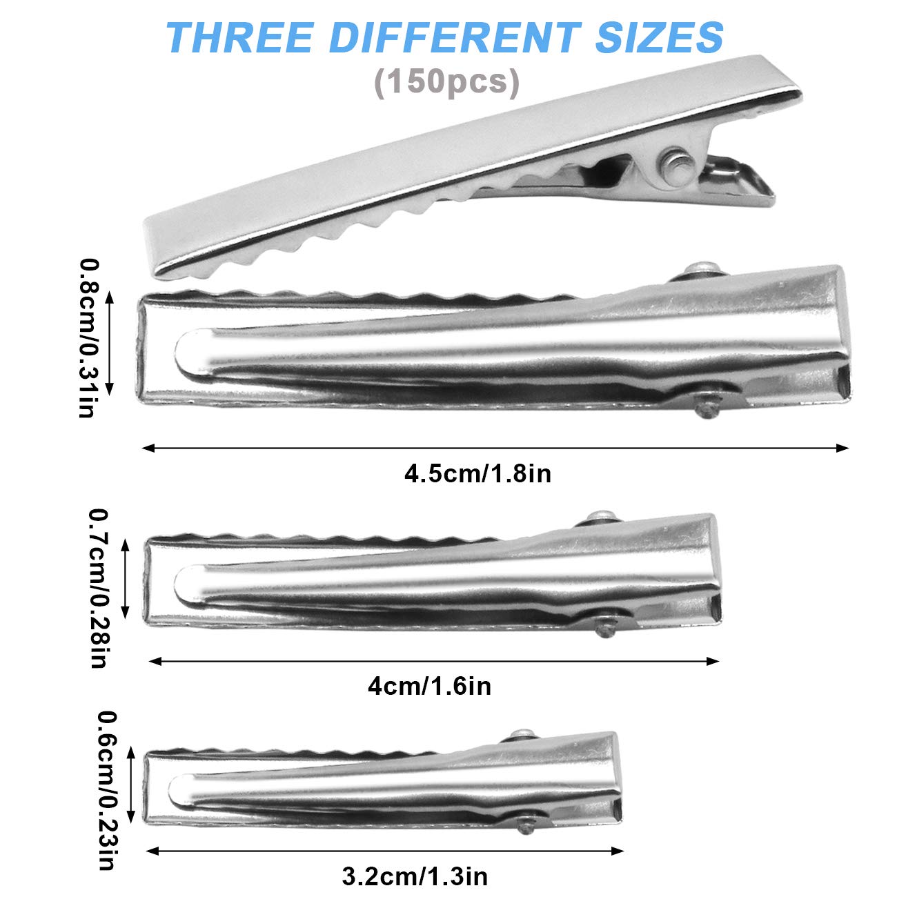 150 Pieces Silver Metal Hair Clips - Single Prong Pinch Clips for Curls, Hair Bows & Styling (3 Sizes) - DIY Hair Accessories for Women, Girls, Bridal & Party Hairstyles