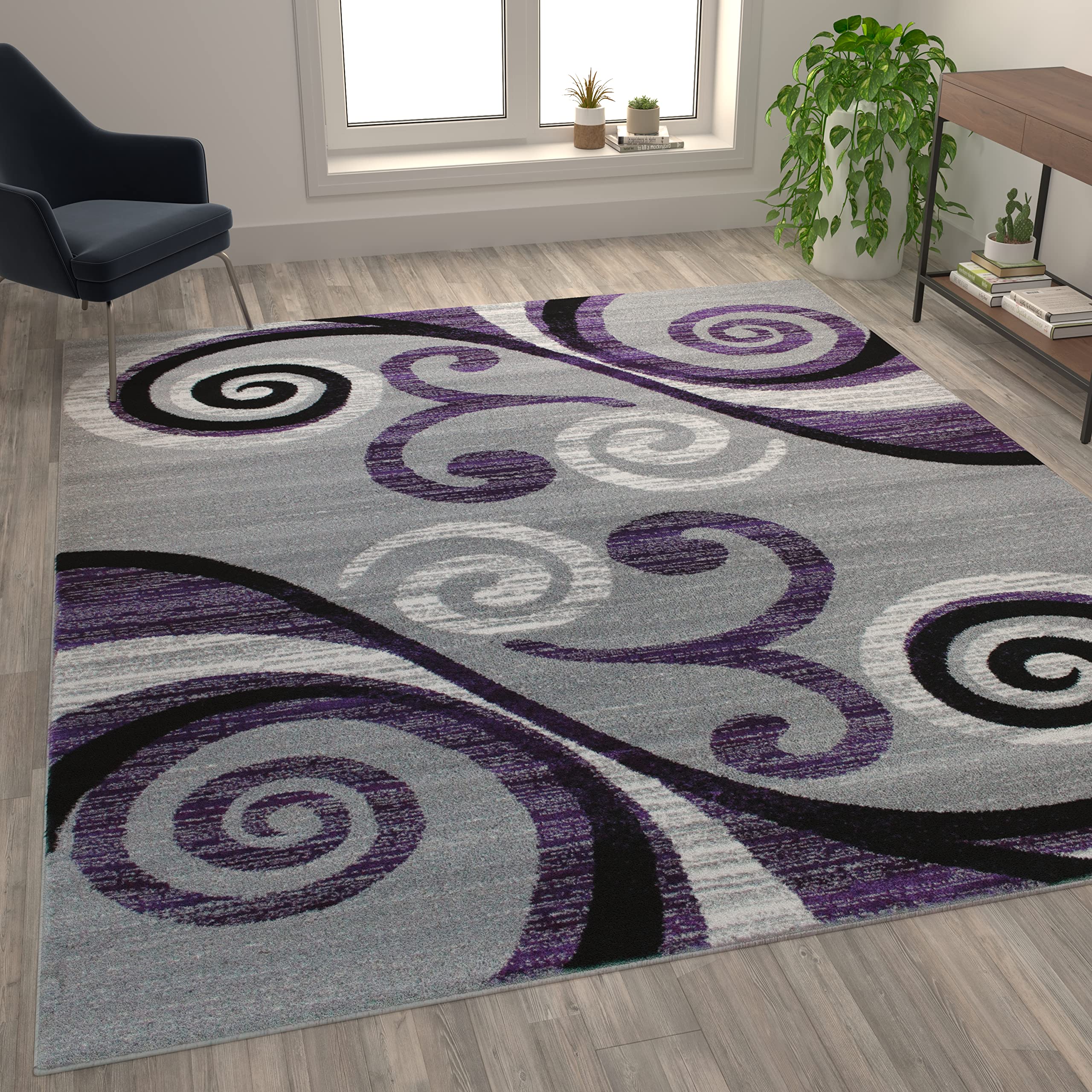 Flash Furniture Valli Collection 8' x 10' High Pile Purple Olefin Area Rug with Jute Backing - Soft Plush Living Room Carpet for Bedroom, Hallway & Entryway - Home Decor & Cozy Floor Covering