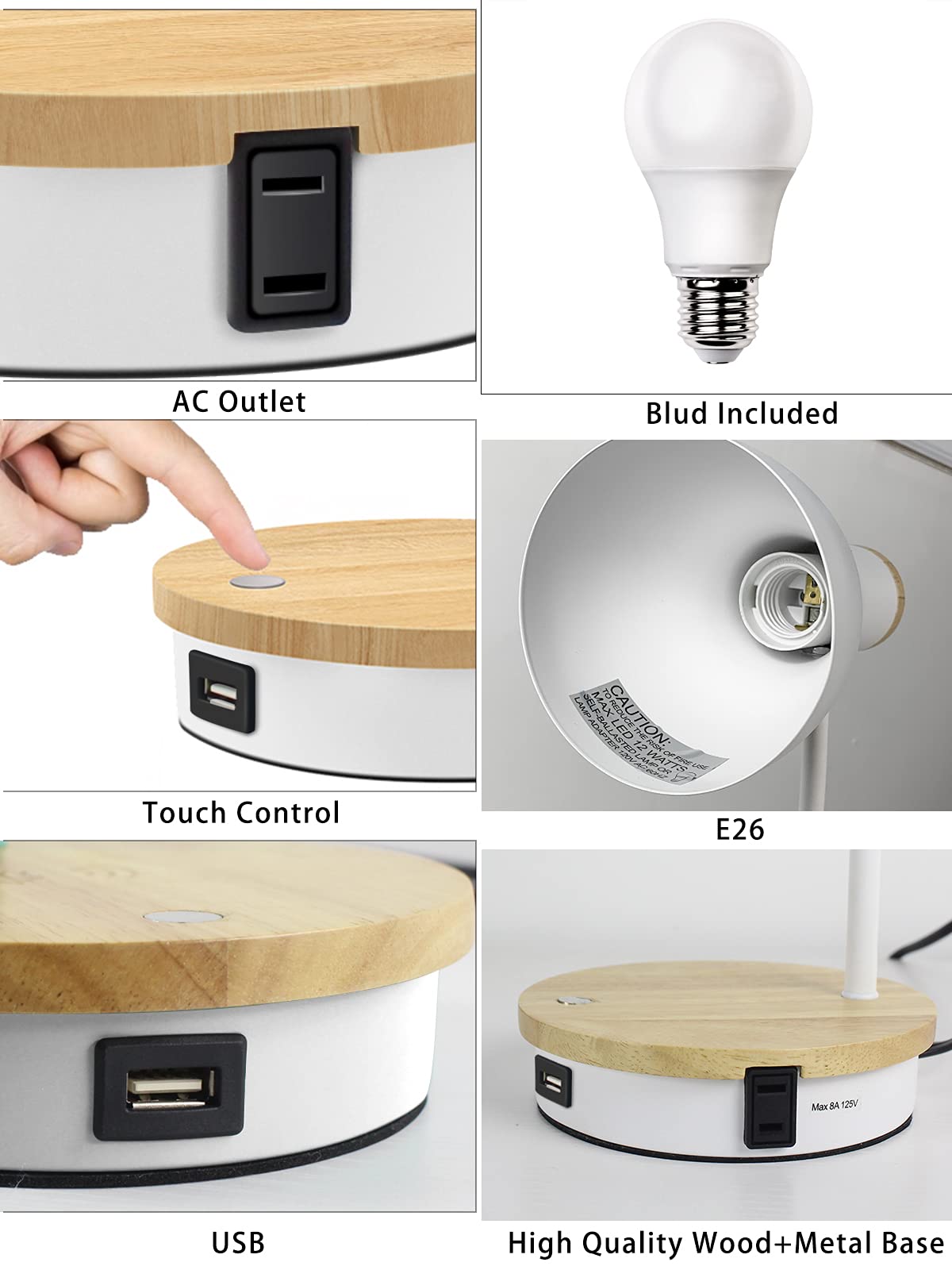 Wireless Charging Metal Desk Lamp - 3-Way Dimmable Touch Control LED Reading Light with USB Ports for Bedroom, Study, Office | Modern Arc Design for Nightstand & Workspace (White)