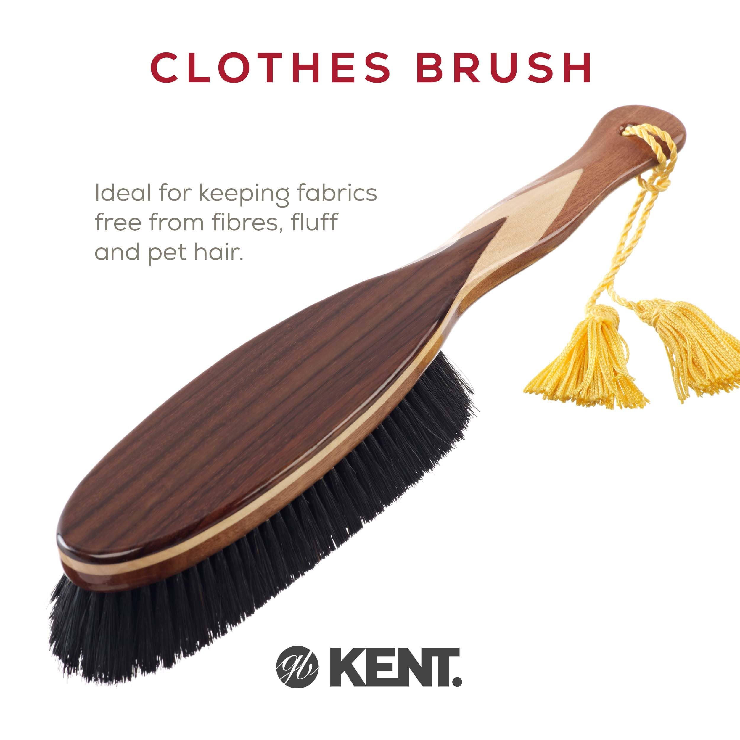 Premium KENT CR8 Clothes Brush - 100% Natural Black Boar Bristle Lint Remover for Cashmere, Wool & Silk | Gentle Fabric Care for Fibers, Fluff & Pet Hair Removal | Luxury Wooden Handle Made in England | Perfect for Delicate Garments, Suits & Home Textile Maintenance