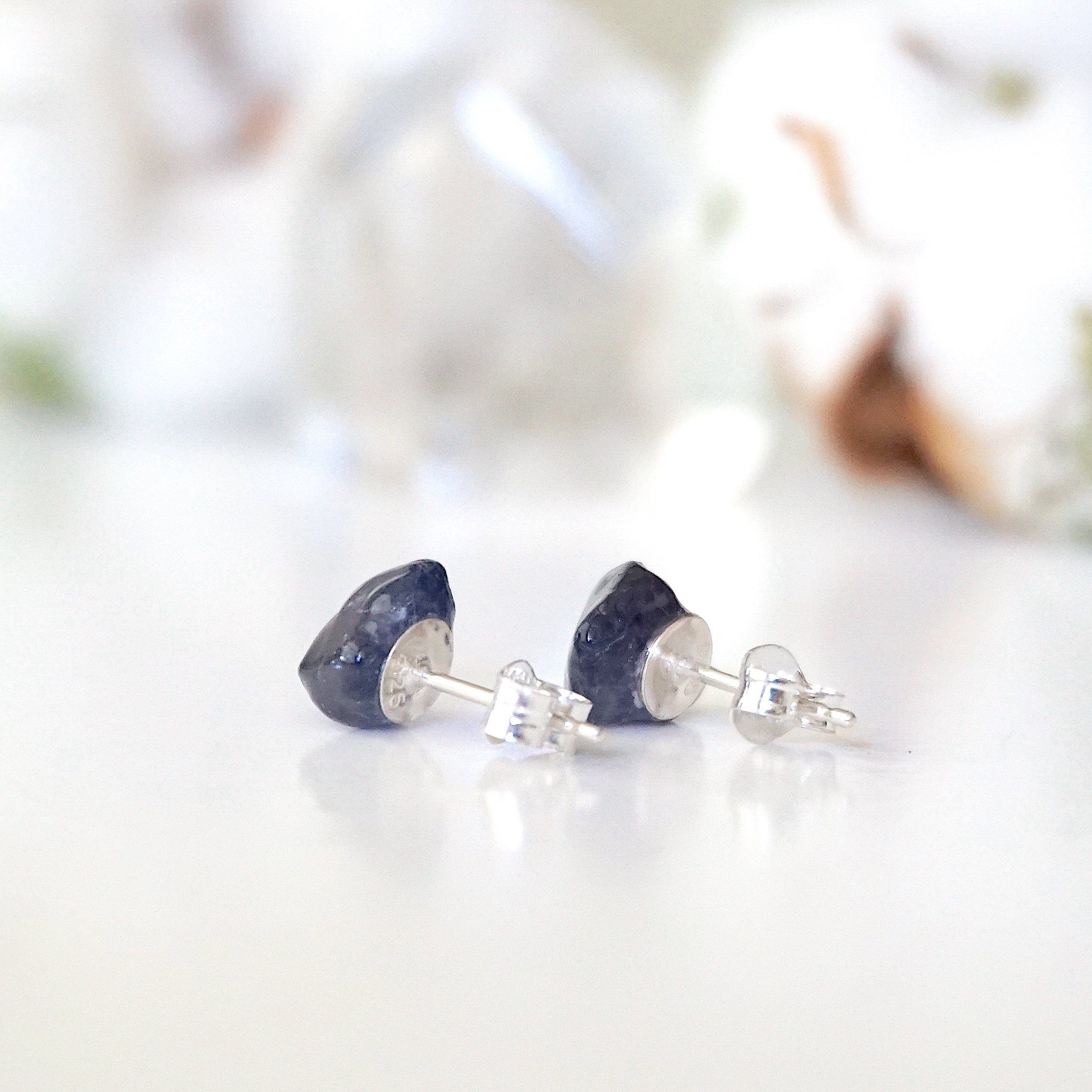 Iolite Light Sapphire Stud Earrings - Hypoallergenic Post Earrings for Women, Perfect for Everyday Wear & Special Occasions